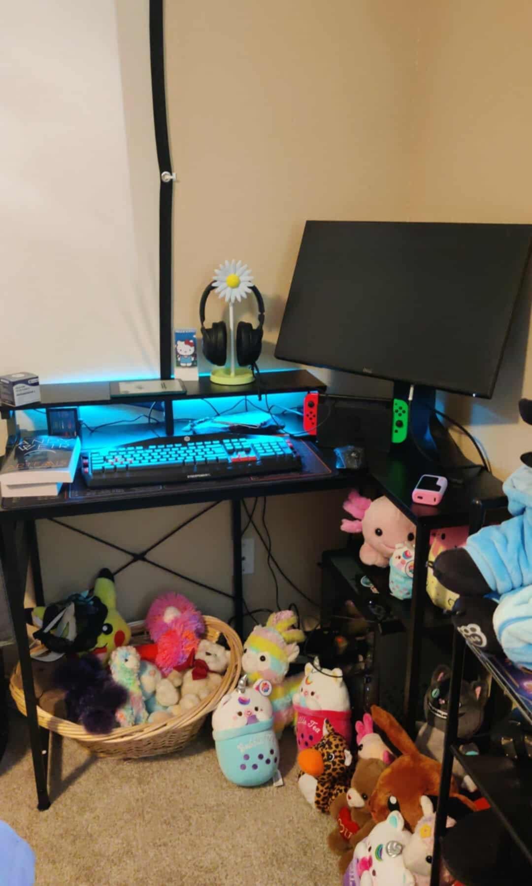 ODK 48 Inch Gaming Desk with USB Charging Ports and LED Lights, Reversible L Shaped Computer Desk with Storage Shelves & Monitor Stand, Corner Gamer Desk Table with Power Outlets, Black - Customer Photo 4