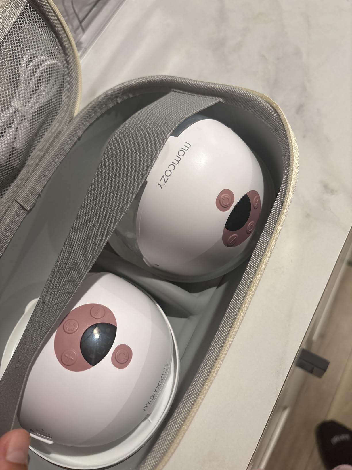 Momcozy M5 Hands-Free Wearable Breast Pump, Double-Sealed Flange for Baby-Like Comfort, 3 Modes & 9 Suction Levels, Portable Electric Pump – 24mm, 2-Pack Quill Gray - Customer Photo 3