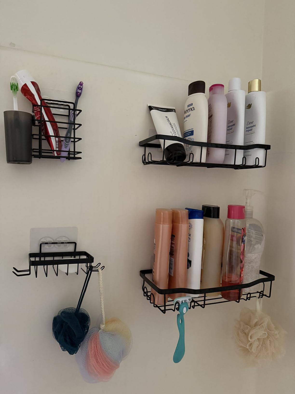 Shower Caddy Adhesive Shower Organizer 7-Pack, Rustproof Stainless Steel Bathroom Shelves, Large Capacity No-Drill Rack Storage Accessories with Soap Dish Toothbrush Holder &24 Hooks Home Decor - Customer Photo 1