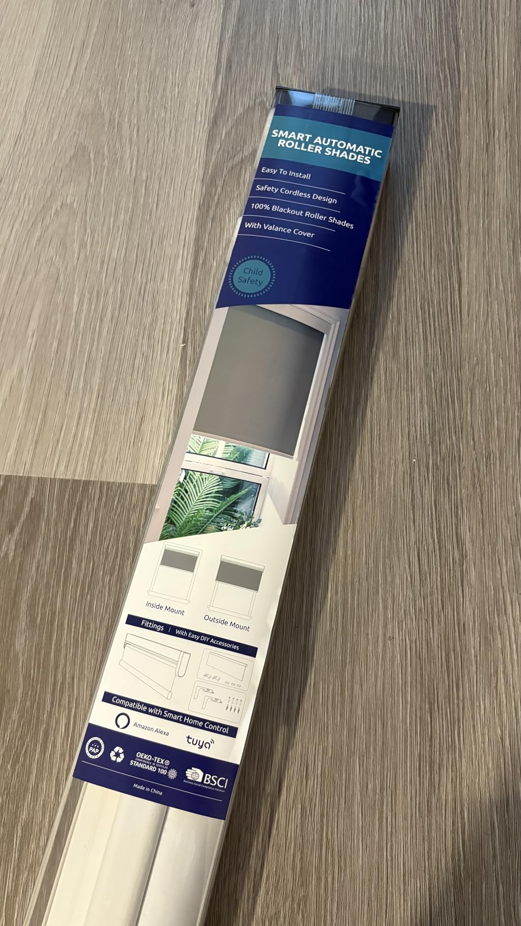 Motorized Blinds with Remote, [Free Solar Panels] Cordless Smart Blinds with Valance Cover, Blackout Electric Blinds with Remote Control, Automatic Roller Shades for Windows White 34