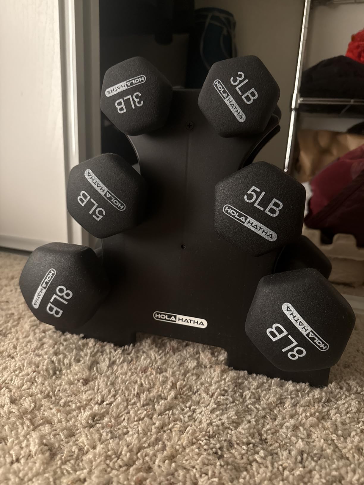 HolaHatha Neoprene Dumbbell Weights Set with Rack, Home Gym Equipment, 32 Lbs, Black - Portable Weighted Exercise Dumbbells for Fitness, Training, and Lifting Workouts Customer Review HolaHatha Neoprene Dumbbell Weights Set with Rack, Home Gym Equipment, 32 Lbs, Black - Portable Weighted Exercise Dumbbells for Fitness, Training, and Lifting Workouts - Customer Photo 1