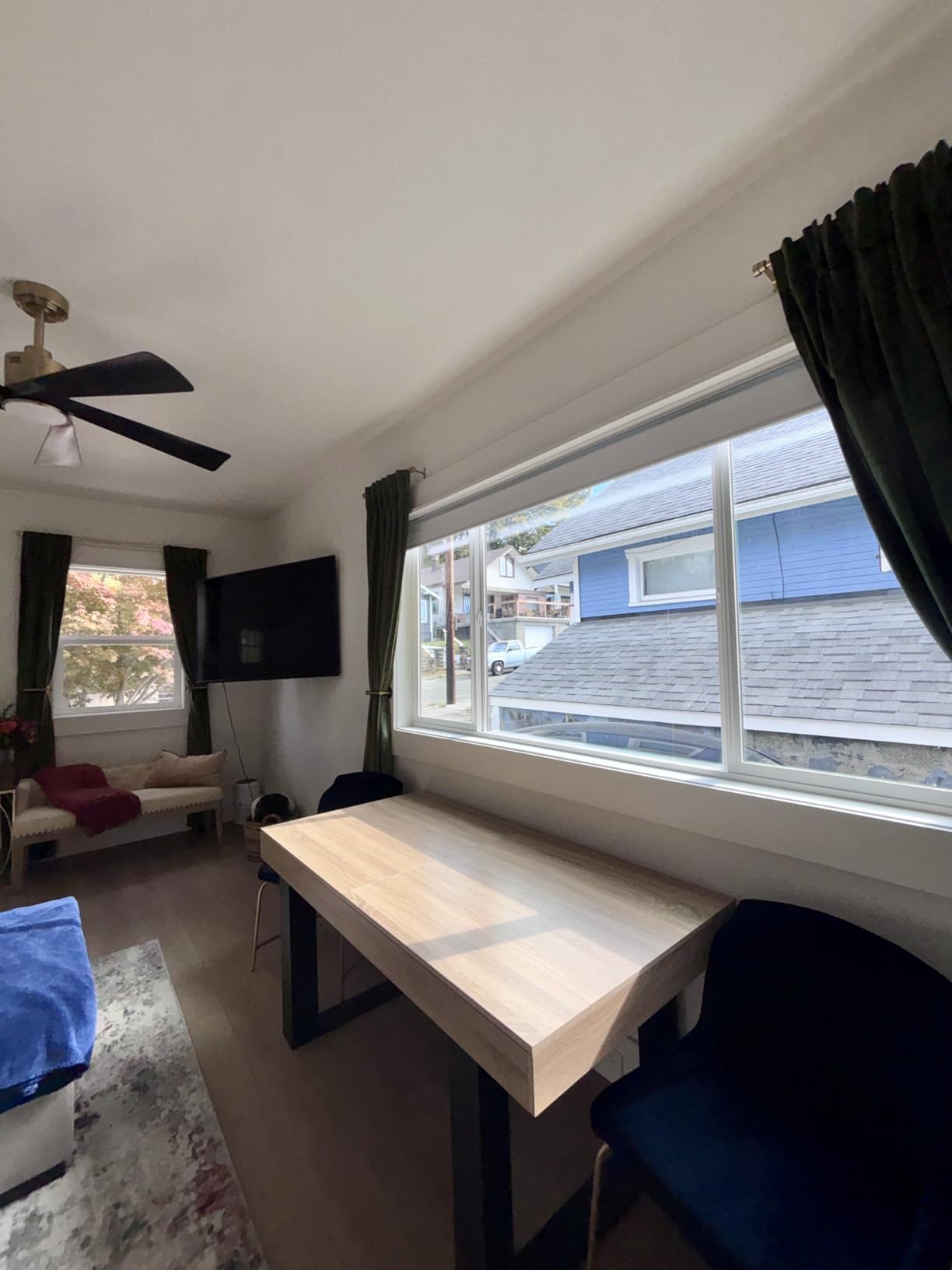 Tokblind Motorized Roller Blinds with Remote Control, Blackout Smart Window Shade Work with Alexa Google via Hub, Rechargeable Electric Blinds for Windows Customized Size (Fabric Wheat) - Customer Photo 1