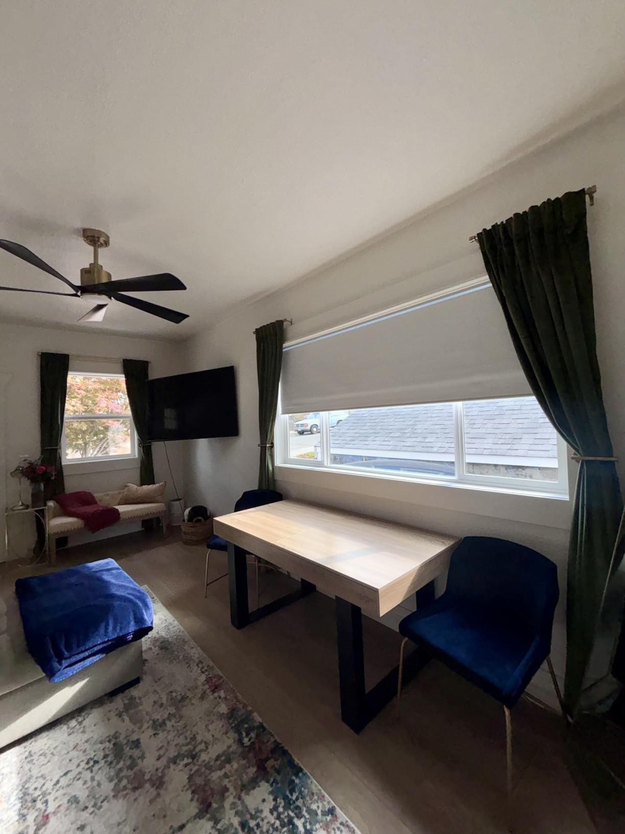 Tokblind Motorized Roller Shades with Remote Control, Blackout Electric Blinds for Windows Work with Alexa Google via Hub, Rechargeable Smart Window Shade Customized Size (Texture Beige) - Customer Photo 2