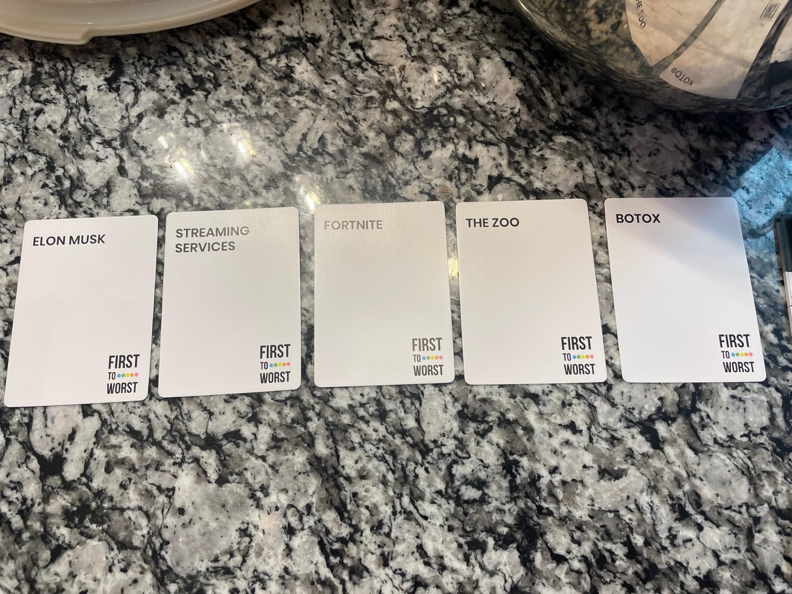 FIRST TO WORST Party Game - The Card Game About How Your Friends and Family Rank Things - White Elephant Gifts, Stocking Stuffers and Board Games Night with Friends with Polarizing Priorities - Customer Photo 2
