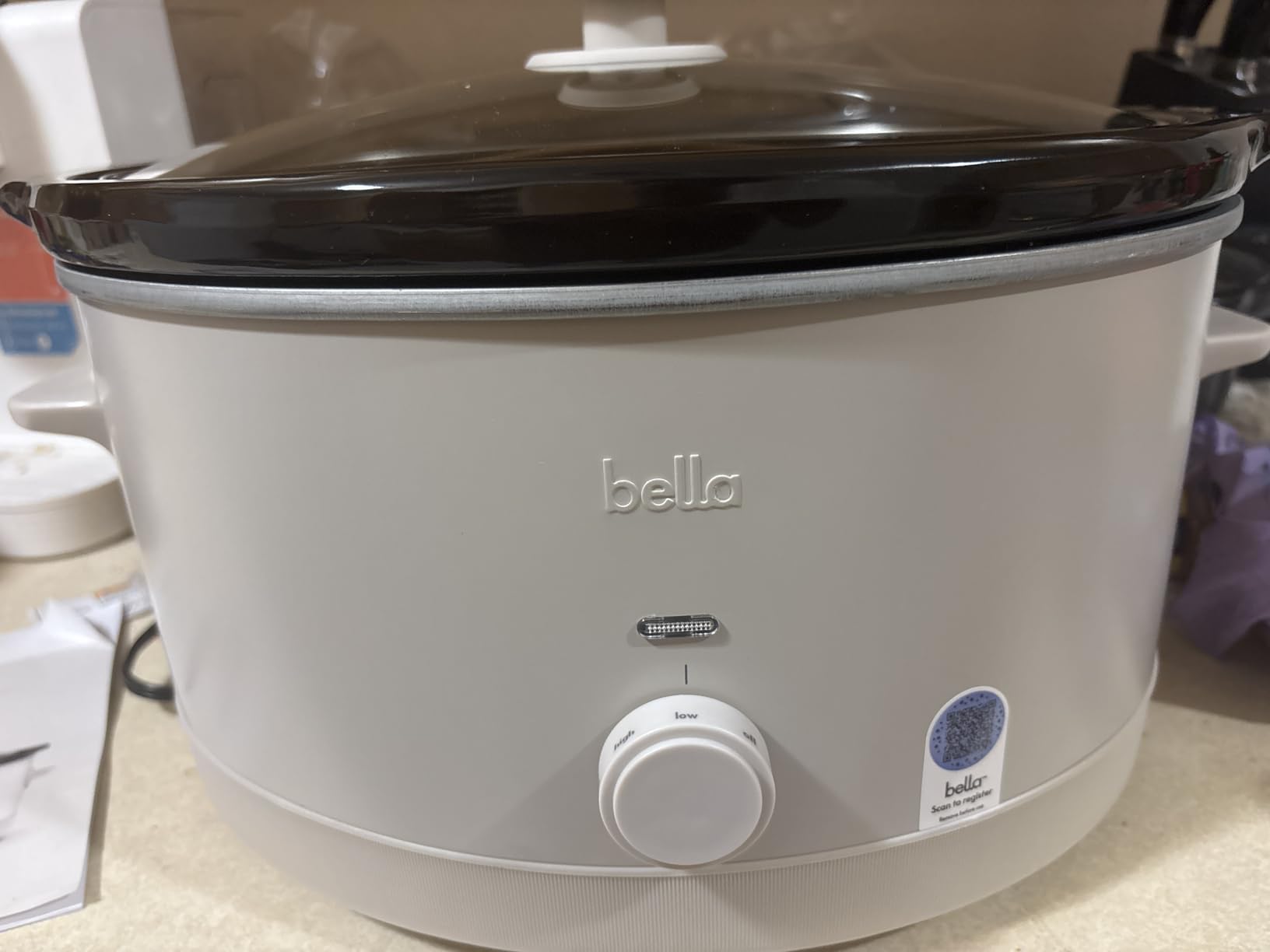bella 6.0 Qt Manual Slow Cooker, Ceramic Nonstick Coating, 3 Temperature Settings, Dishwasher Safe Stoneware Pot and Tempered Glass Lid, Cool Touch Handles & Tangle Free Cord Wrap, Surf - Customer Photo 1