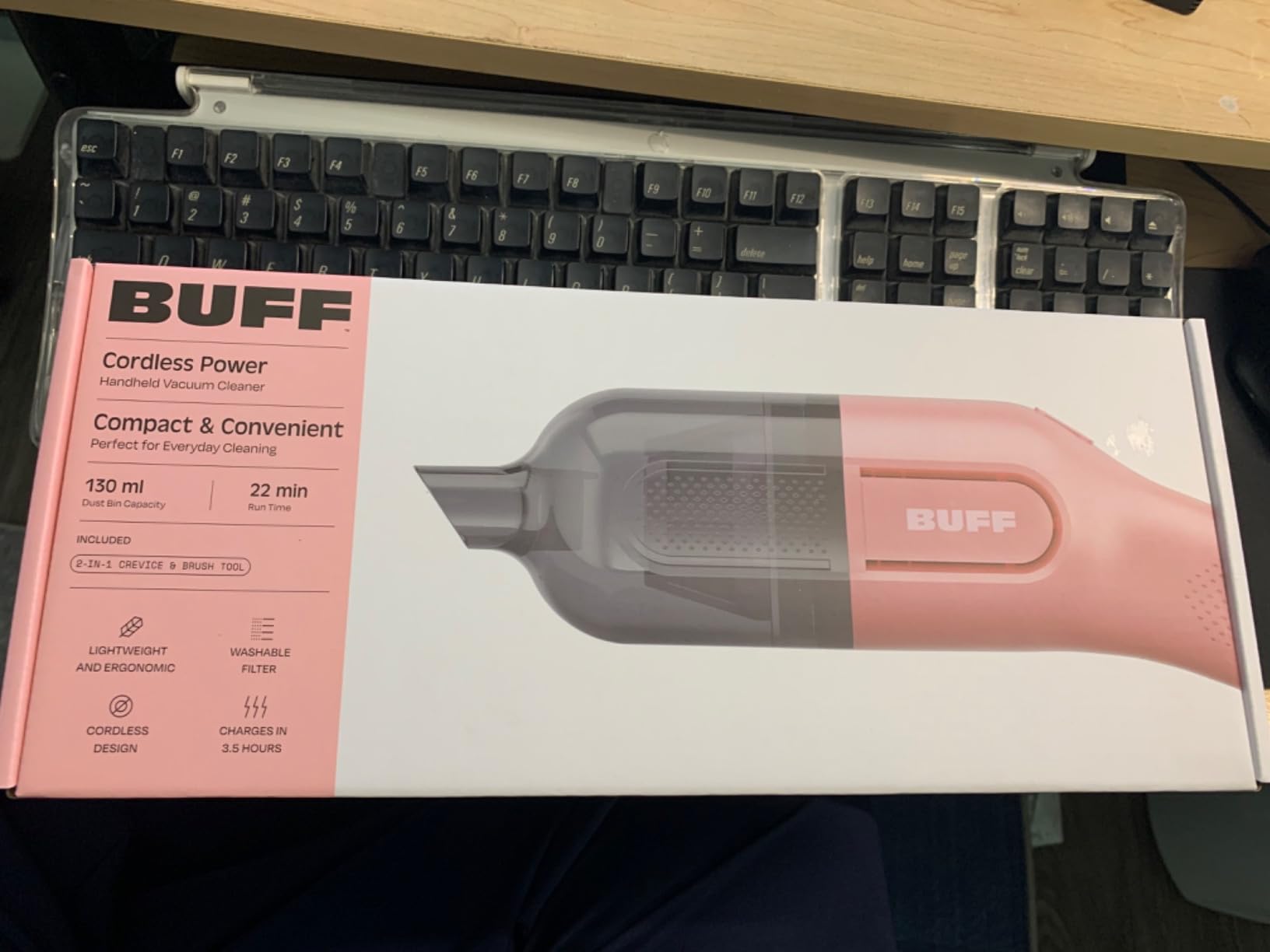 BUFF Cordless Handheld Vacuum, Rechargeable Car Vacuum Cleaner with Combo Crevice and Brush Tool Included, for Home, Office, Car, Pets - Black - Customer Photo 1