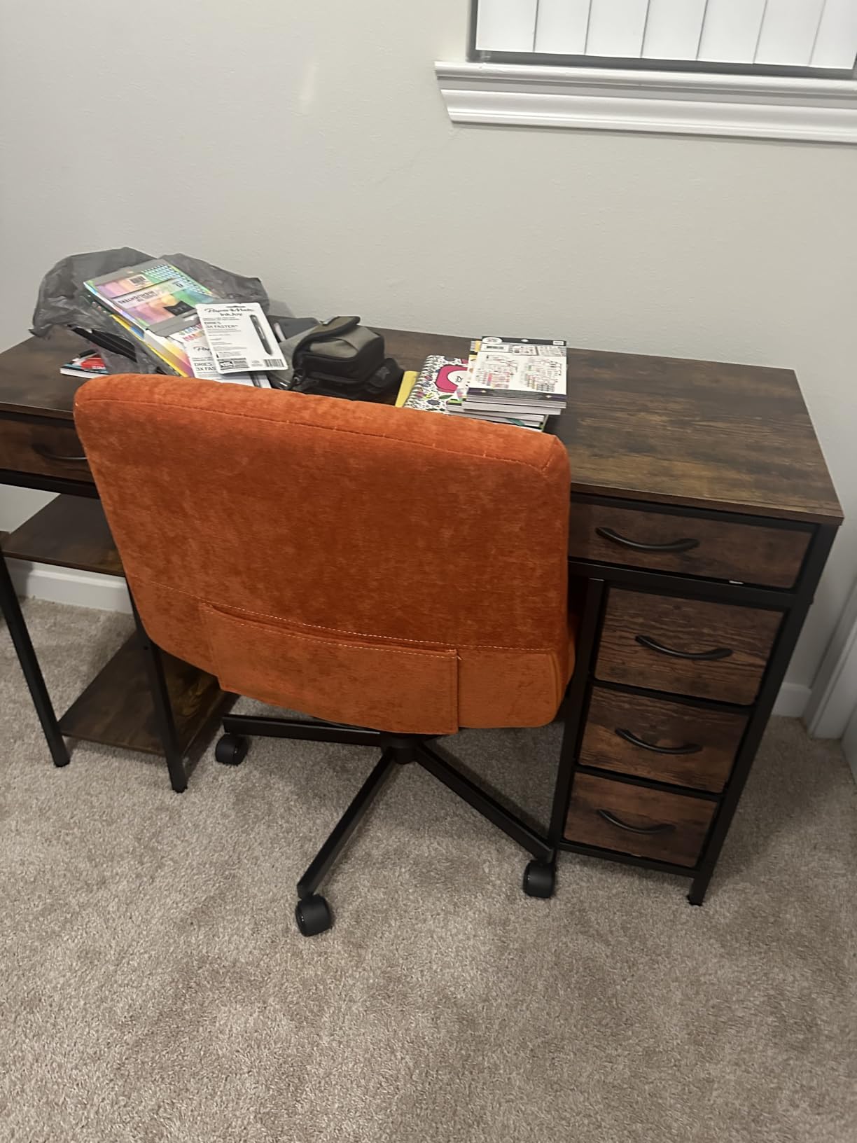 Huuger Computer Desk with 6 Drawers, 47 Inch Office Desk with Shelves, Reversible Gaming Desk, Corner Desk with Storage, Work for Home Office, Study, Living Room, Rustic Brown - Customer Photo 2