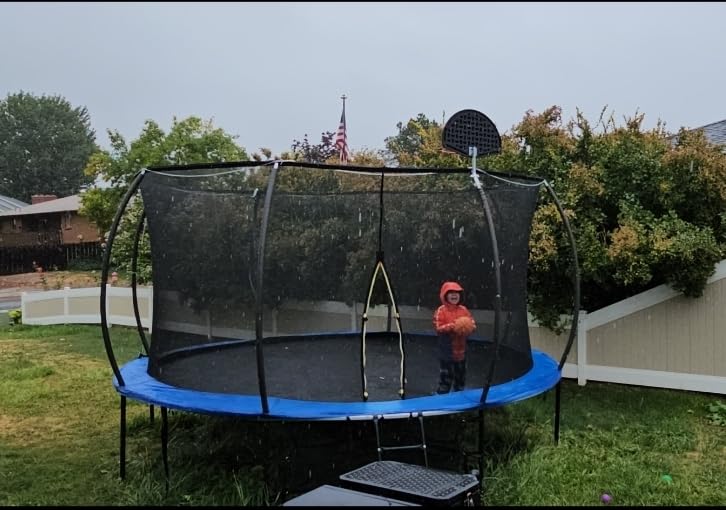 Lyromix 12 14 15 16FT Trampoline Outdoor with Basketball Hoop, Trampoline with Lights for Kids and Adults, Recreational Trampolin with Sprinkler, Stakes - Customer Photo 1