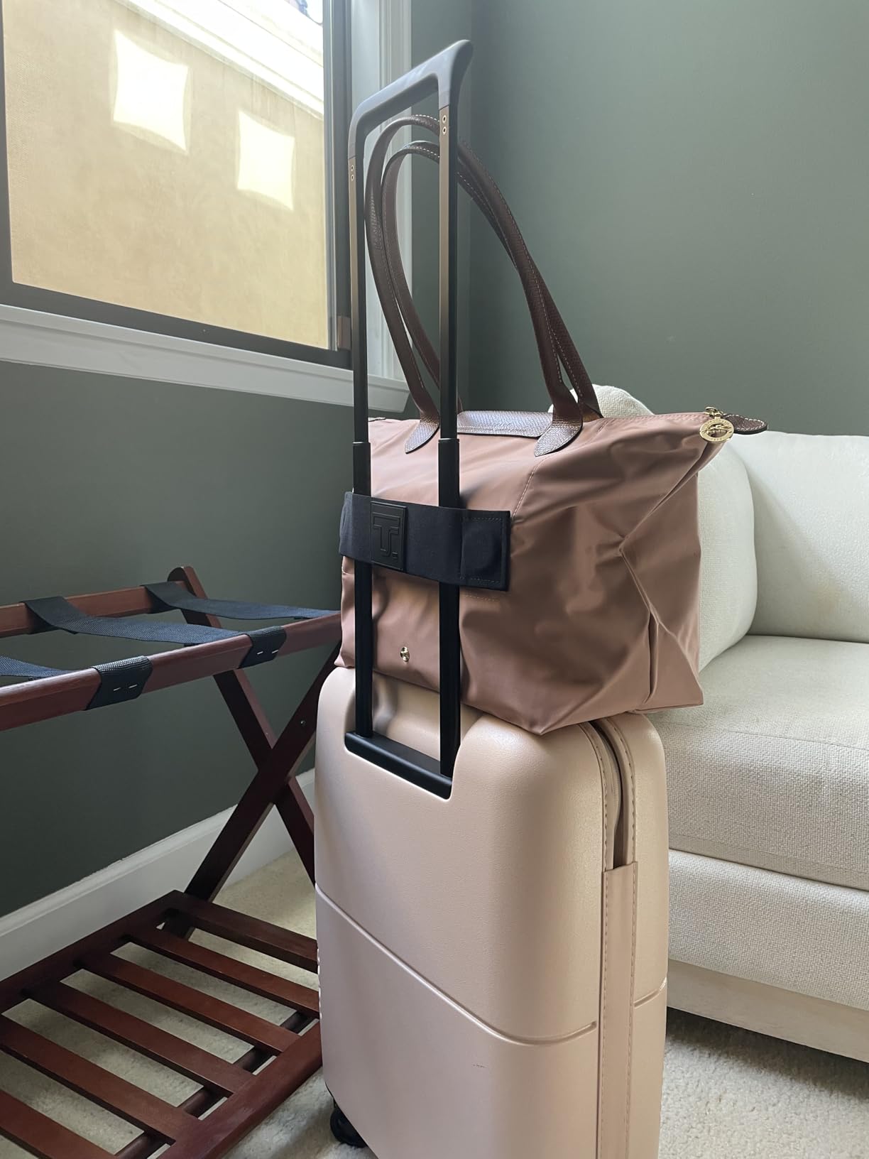 Travel Soxiety Trolley Strap – Luggage Straps for Suitcases, Travel Suitcase Accessories TSA Approved Small Carry On Belt Bags, Add Strap to Slide Bag Over Handle with A Tote Purse Magnets (White) - Customer Photo 2