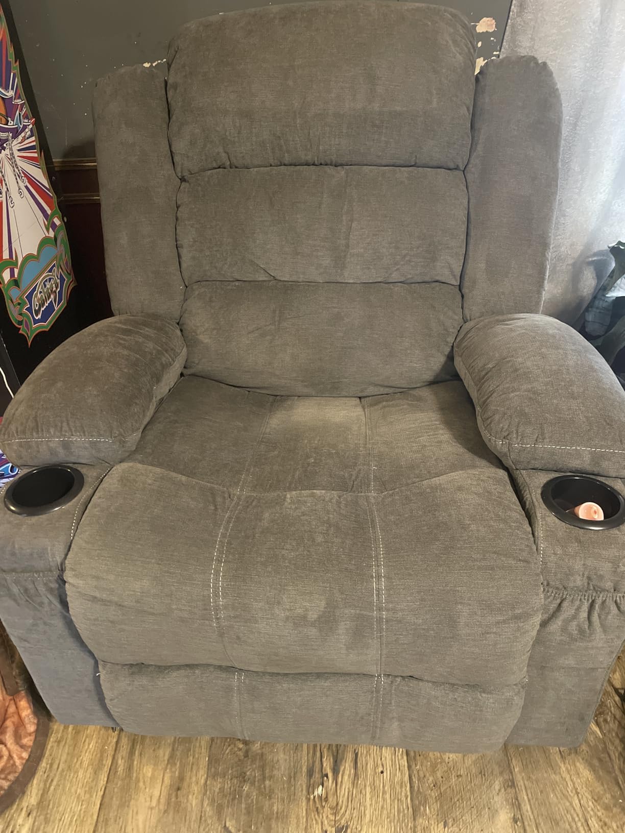 Rocker Recliner Chair with Heat and Massage, 360° Swivel Recliner Chairs for Adults, Oversized Recliner Single Sofa Seat with Cup Holders, Lazy Boy Recliner (Black, Regular) - Customer Photo 3