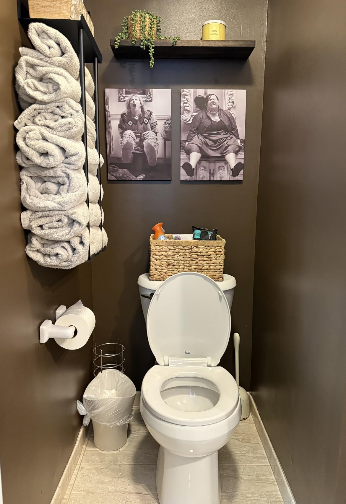 Framed Funny Bathroom Canvas Wall Art Set of 2 - Black and White Vintage Comedy Movies Posters, Funny Toilet Humour Smell Wall Decor Prints for Bathroom Decor 12x16in - Customer Photo 2