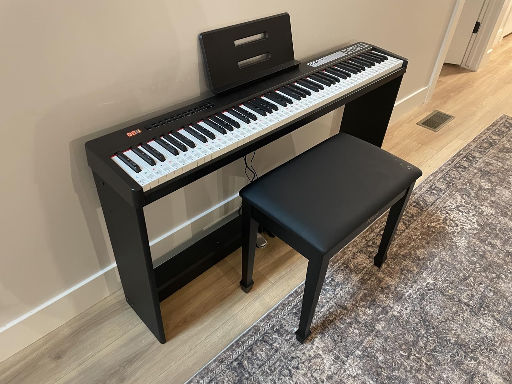 Donner Digital Piano Keyboard Velocity-Sensitive 88 Keys with Removable Piano Stand, Compact Beginner Home Electric Piano with Split Mode, LED Digital Tube for Display, and Triple Pedal DEP-08 - Customer Photo 1