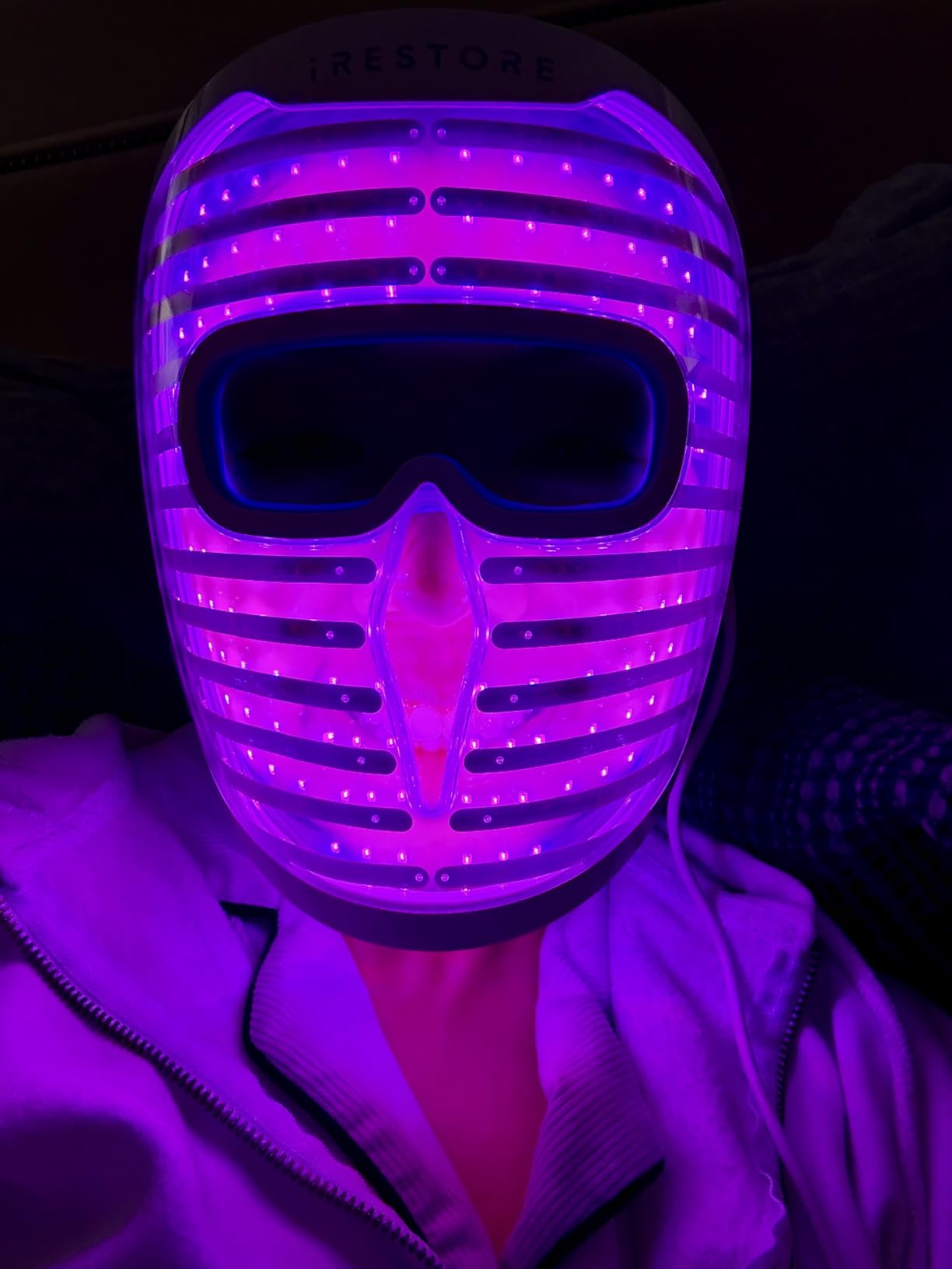 iRestore LED Face Mask for Youthful Skin, Anti-Aging Red Light Therapy for Face, Red, Blue & Infrared Therapy for Wrinkles, Fine Lines, Dark Spots with 360 LEDs - Skincare Device for Women & Men - Customer Photo 4