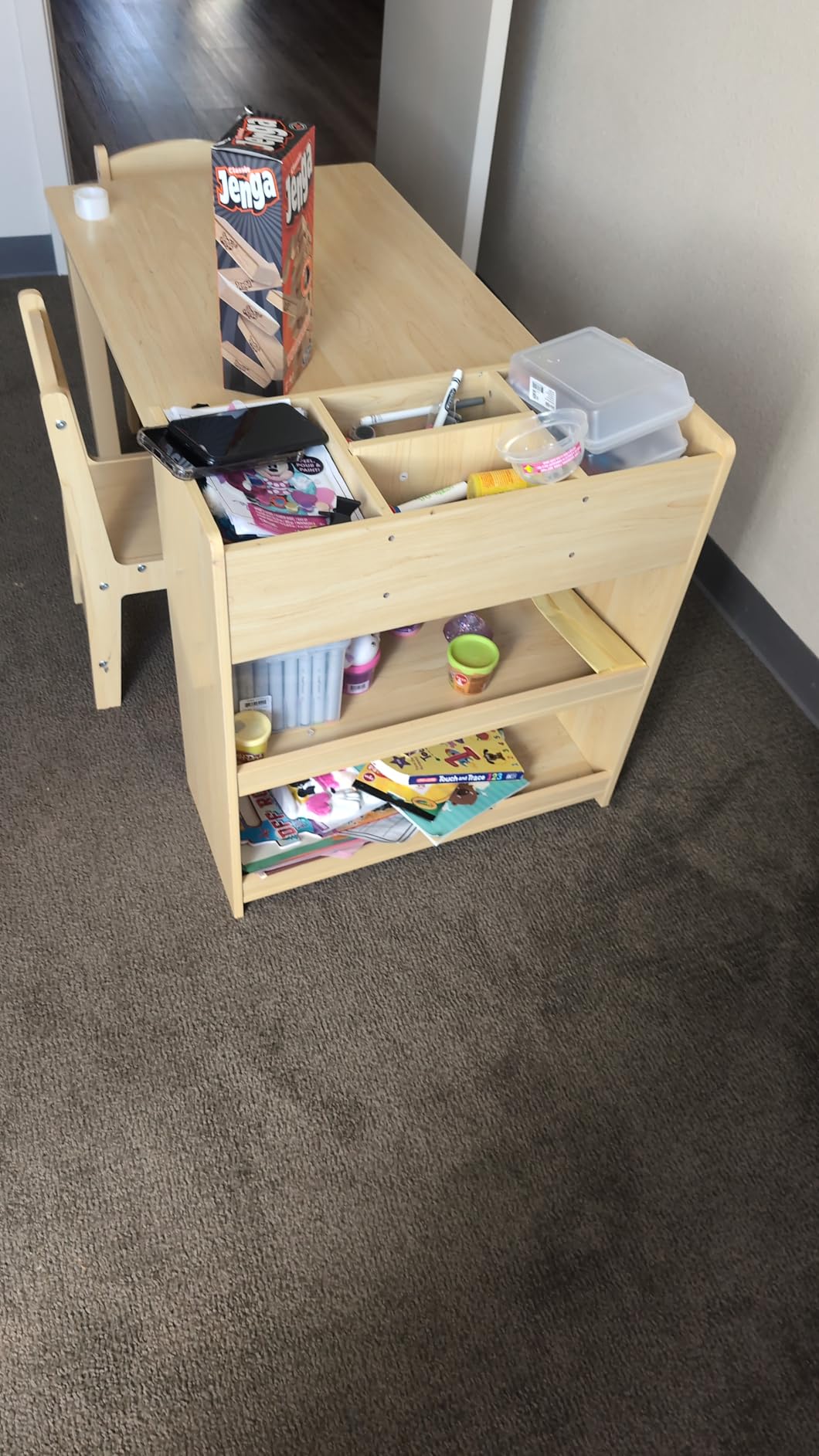 GarveeHome Kids Art Table with 2 Chairs, Toddler Craft Play Wood Activity Desk with Large Storage Shelves for Writing Drawing, Nursery, Children's Wooden Furniture for Classroom Daycares, Home - Customer Photo 1