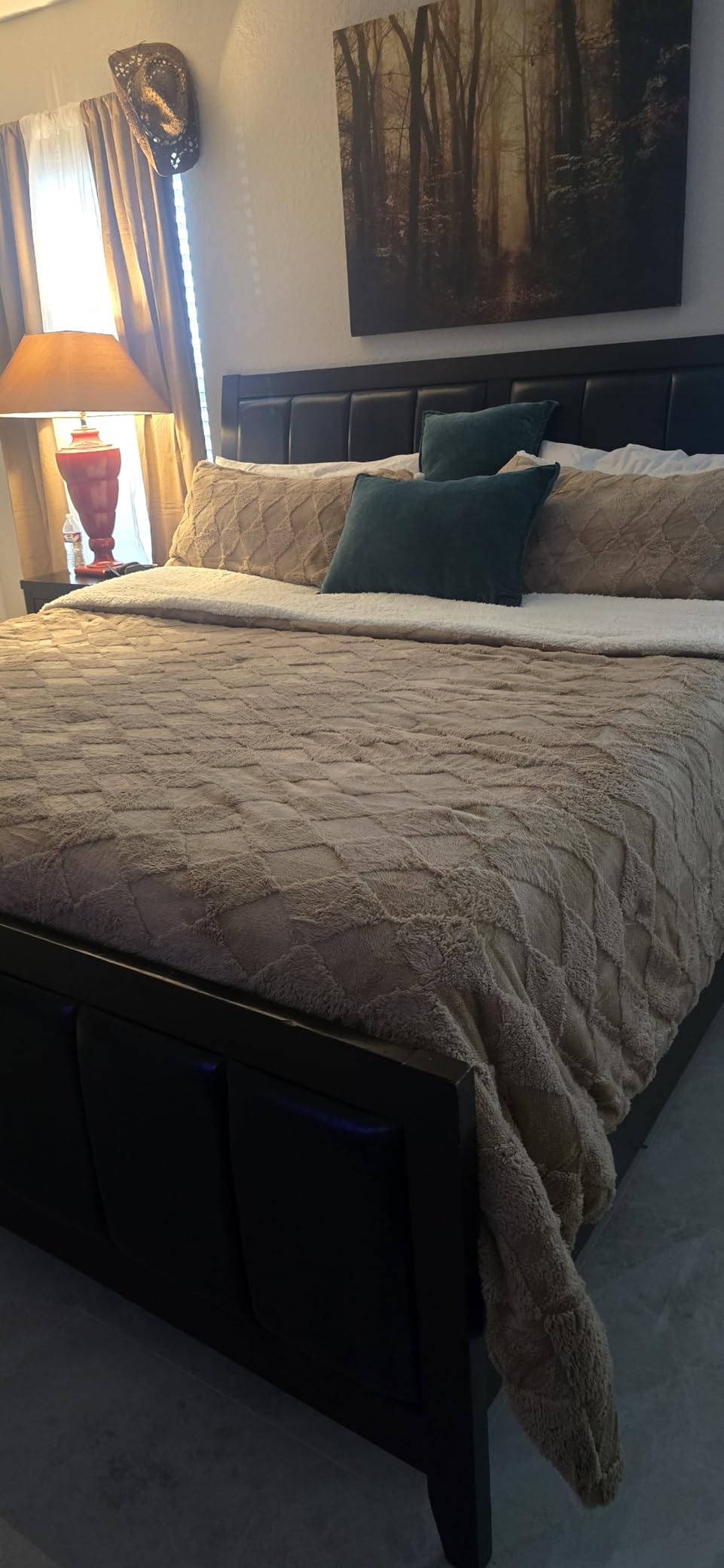 hadamick Tufted Fleece Comforter Set Queen - Super Soft Warm Fluffy Shaggy Bedding Sets, Diamond Plaid Jacquard Bed Set for Winter, 1 Sherpa Comforter with 2 Pillow Cases (90