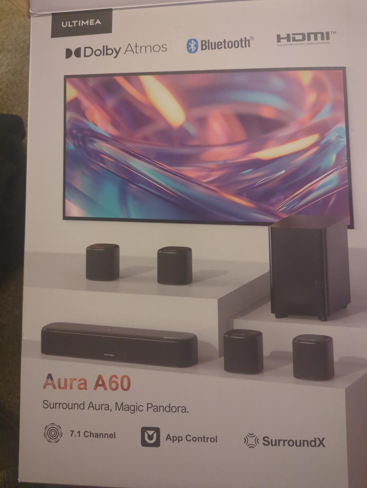 ULTIMEA 7.1ch Sound Bar with Dolby Atmos, Surround Sound System for TV with 4 Surround Speakers, Sound Bar for Smart TV with App Control, Soundbar with Subwoofer for Home Theater, HDMI eARC, Aura A60 - Customer Photo 2