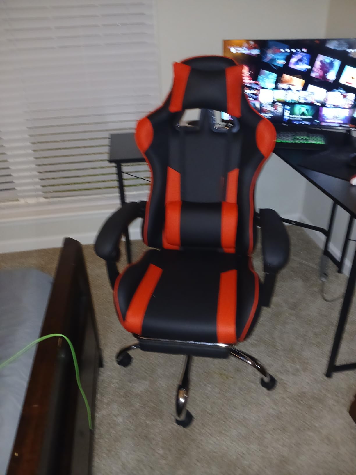 Sweetcrispy Video Game Desk Chair - Ergonomic Computer with Footrest and Comfy Lumbar Support, PU Leather Recliner with Headrest, Fixed Up Armrest, Height Adjustable with 360° Swivel, White, Adults - Customer Photo 1