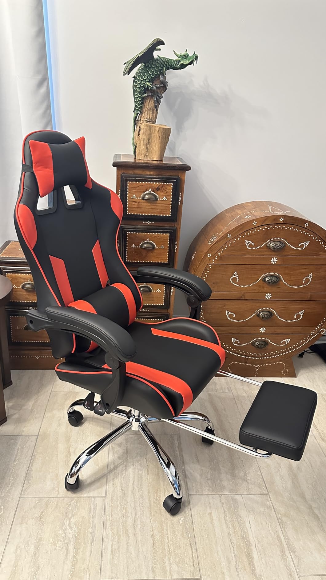 Sweetcrispy Video Game Desk Chair - Ergonomic Computer with Footrest and Comfy Lumbar Support, PU Leather Recliner with Headrest, Fixed Up Armrest, Height Adjustable with 360° Swivel, White, Adults - Customer Photo 2