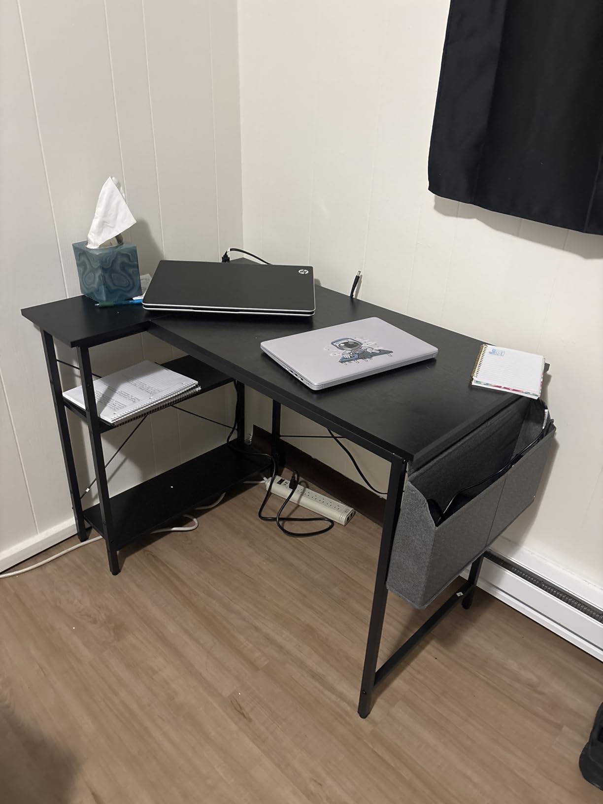 TIQLAB L Shaped Computer Desk with Power Outlets, 55 Inch Small Corner Desk with Reversible Shelves, Gaming Desk Computer Table Study Writing Desk for Home Office Small Space, White Customer Review TIQLAB L Shaped Computer Desk with Power Outlets, 55 Inch Small Corner Desk with Reversible Shelves, Gaming Desk Computer Table Study Writing Desk for Home Office Small Space, White - Customer Photo 1