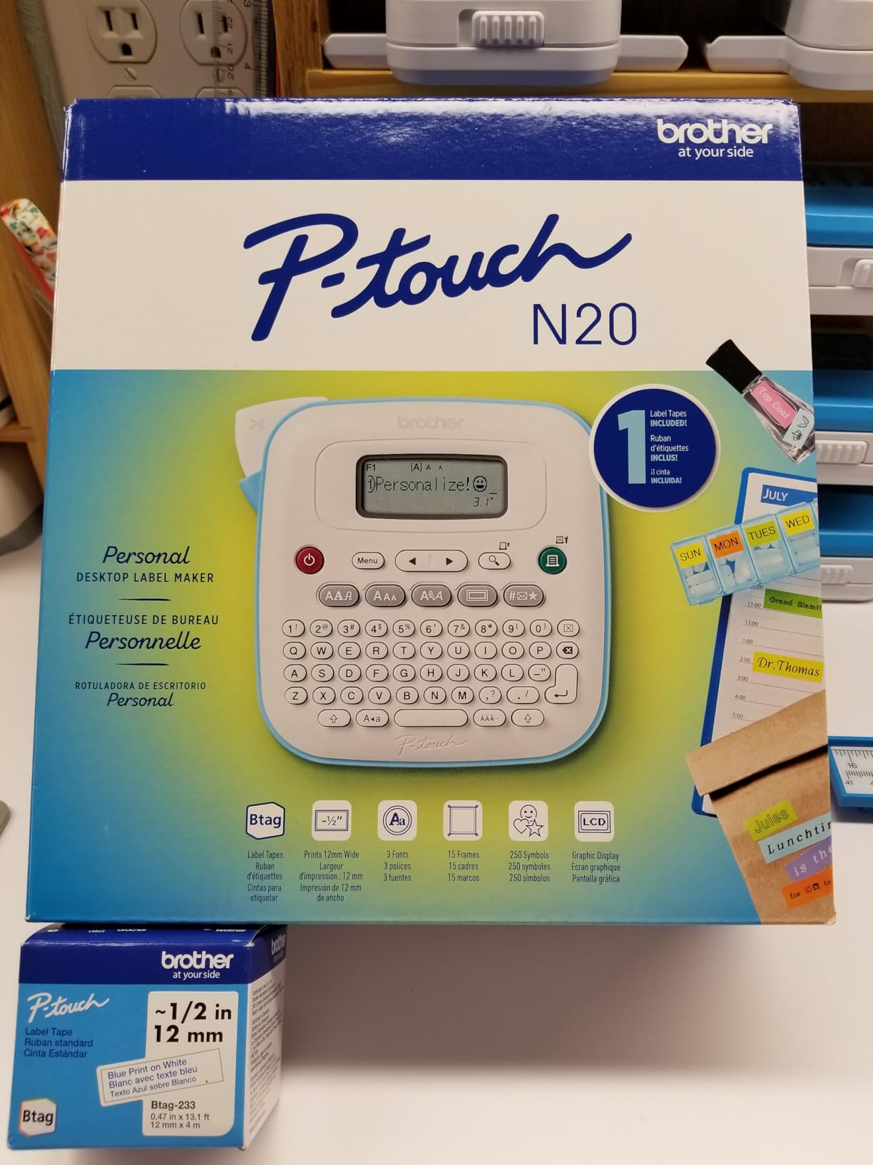 Brother P-Touch PT-N20 Personal Desktop Label Maker, Portable, Handheld and Prints, P-Touch Btag ~½ Brother P-Touch PT-N20 Personal Desktop Label Maker, Portable, Handheld and Prints, P-Touch Btag ~½