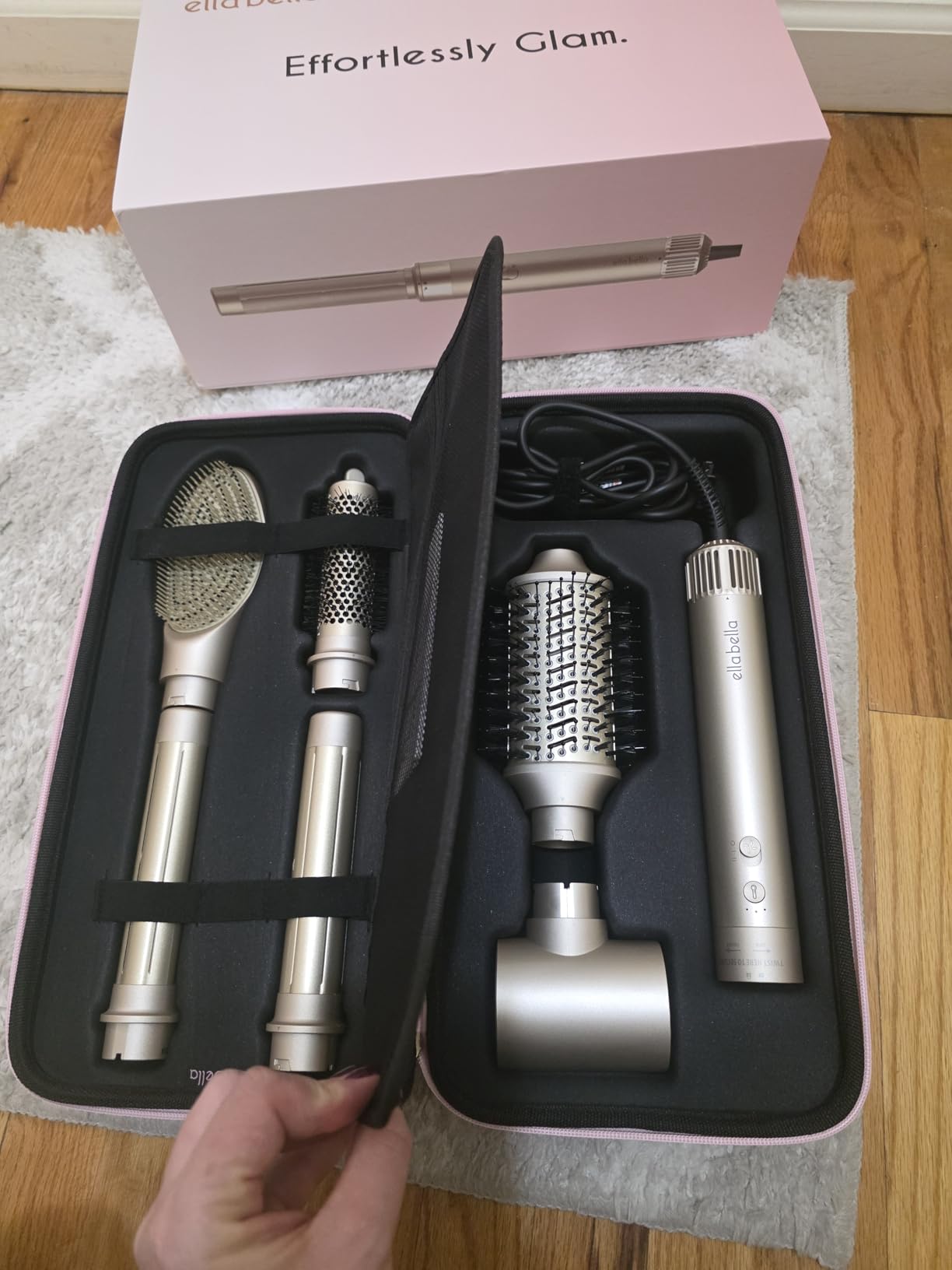 ELLA BELLA® 6 in 1 Professional Hot Air Styler • Powerful Hair Dryer & Straightener Set • Styling Without Heat Damage • Fast Drying Curling Volumizing Straightening • Protective Travel Case (Pink) - Customer Photo 1