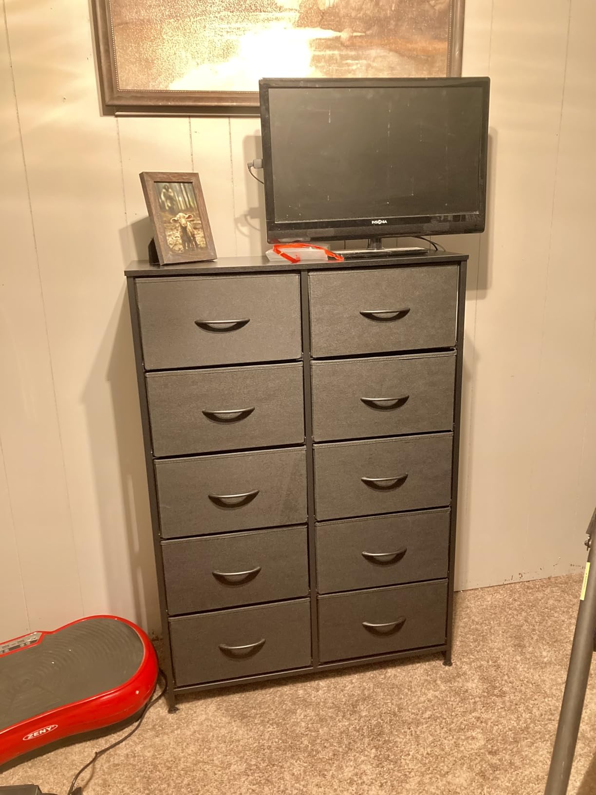 Sweetcrispy Dresser for Bedroom with 9 Storage Drawers, Tall Large Fabric Storage Tower Organizer, Chest of Drawers with Metal Frame Wooden Top for Nursery, Closet, Living Room, Entryway, Black - Customer Photo 1