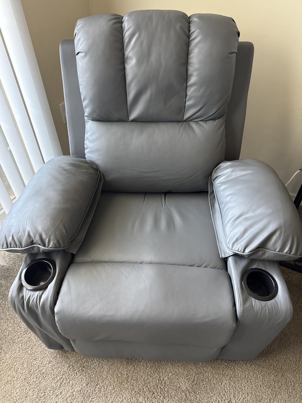 22 in Leather Recliner Chair for Adults, Overstuffed Manual Recliner Chair, Single Sofa with Cup Holder and Side Pockets, Upholstered Chair for Living Rooms, Gray - Customer Photo 1