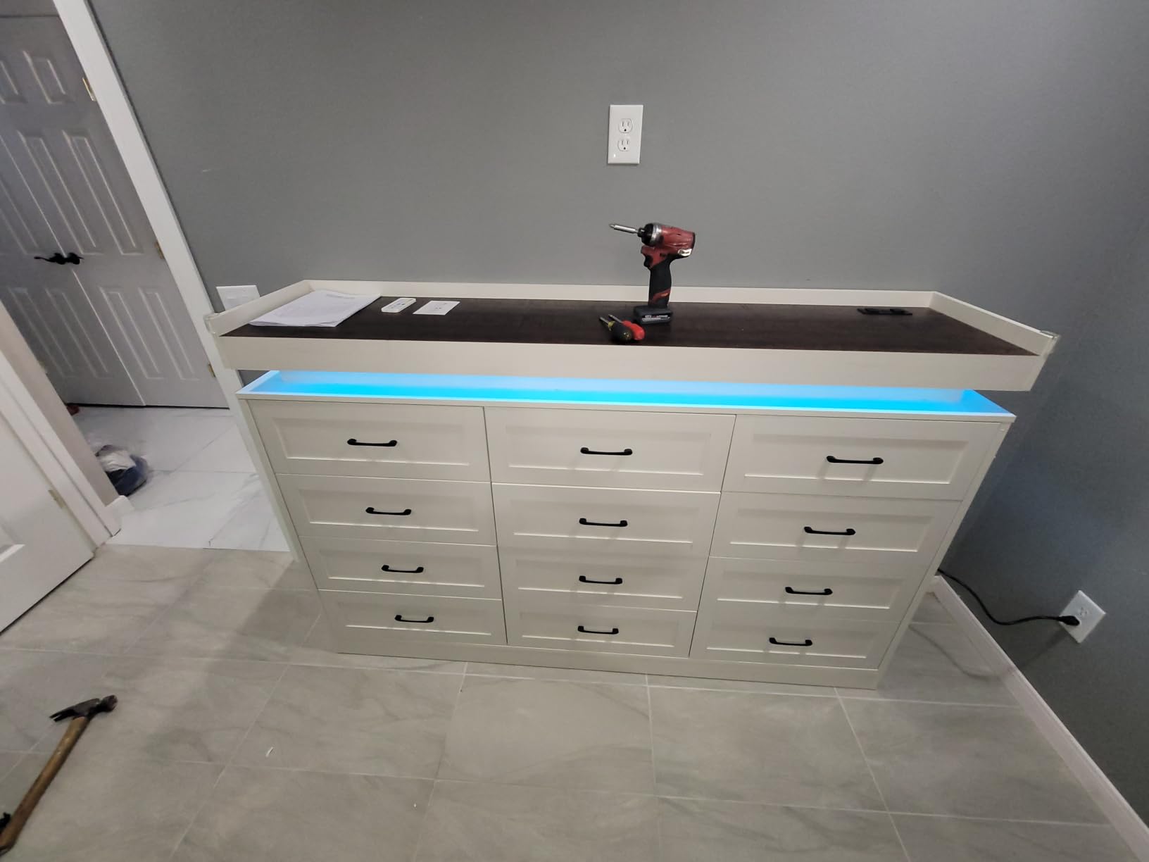 Large Farmhouse 9 Drawers Dresser for Bedroom with LED Light and Power Outlets,63