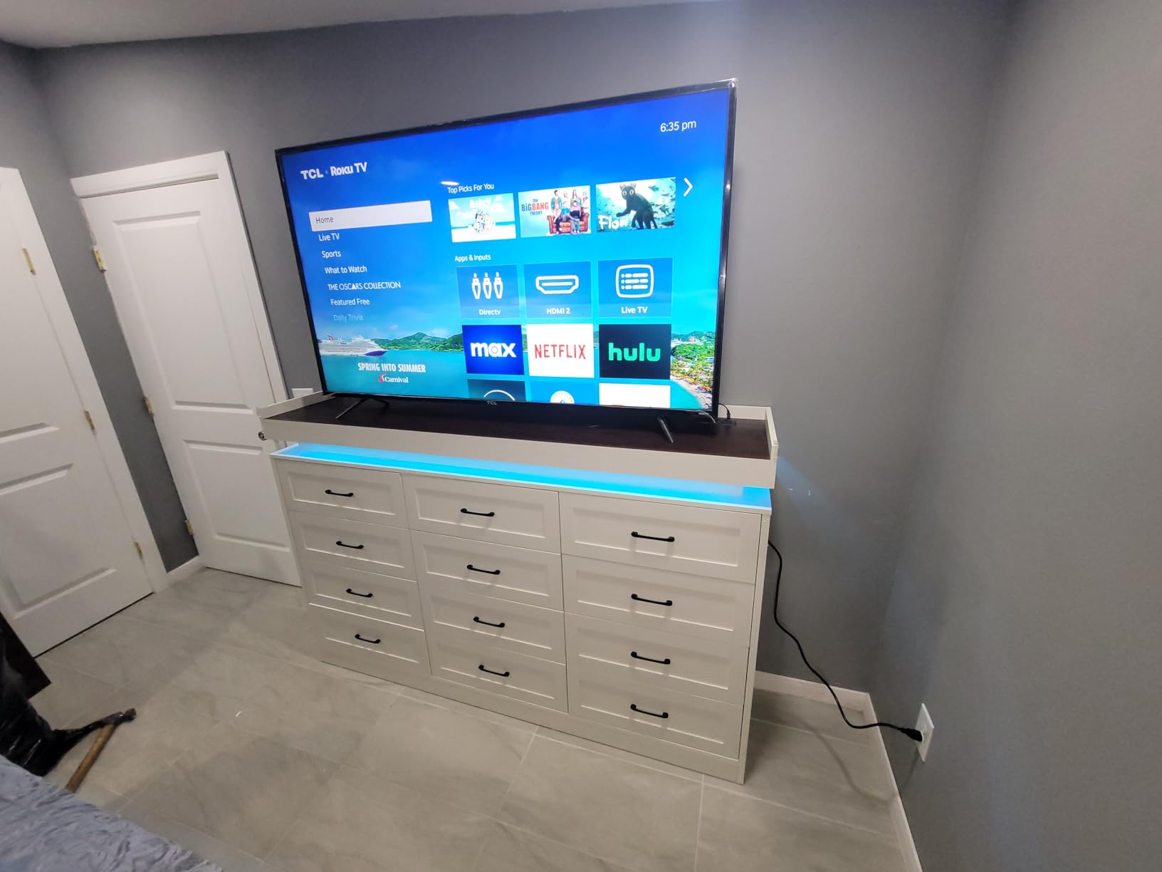 Large Farmhouse 9 Drawers Dresser for Bedroom with LED Light and Power Outlets,63