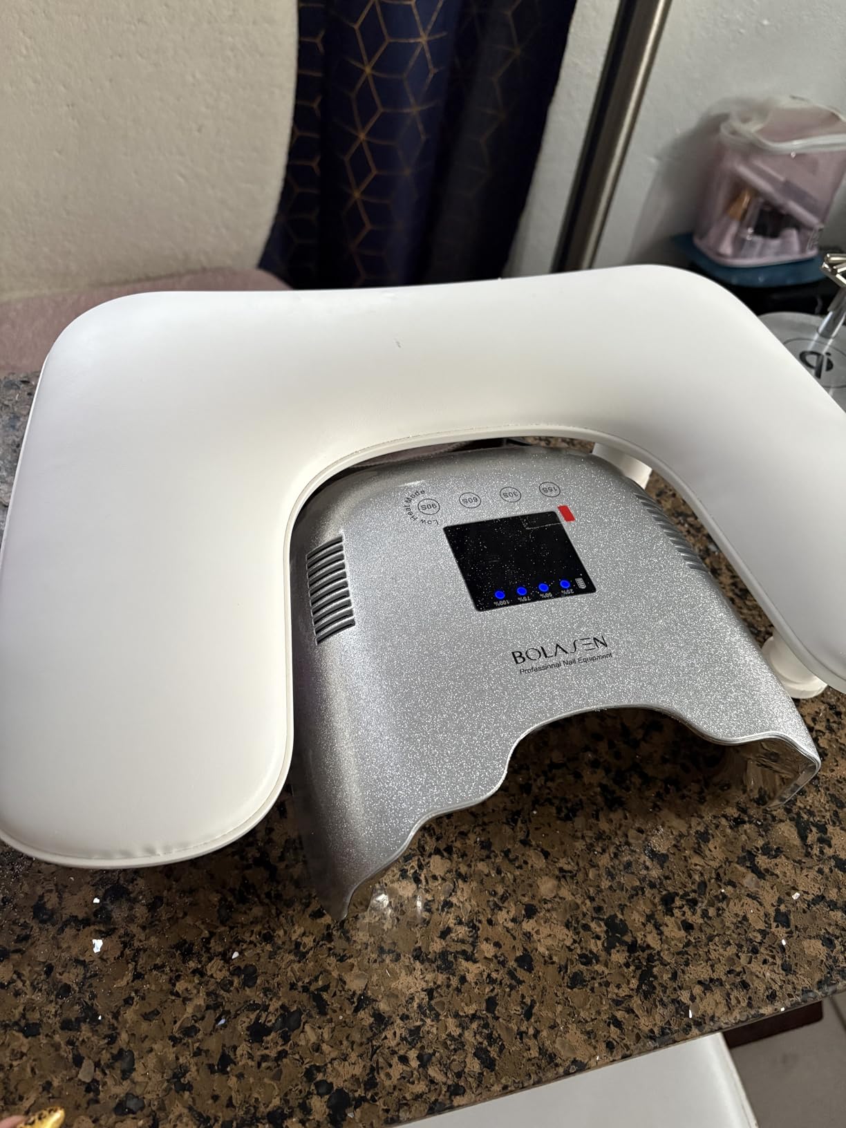 BOLASEN Cordless Rechargeable UV Nail Lamp - UV Light for Gel Nails with Metallic Reflector & Metal Base, 54W Portable Wireless LED Nail Dryer, Professional Fast Charger Curing Lamp for Salon, Silver Glitter - Customer Photo 1