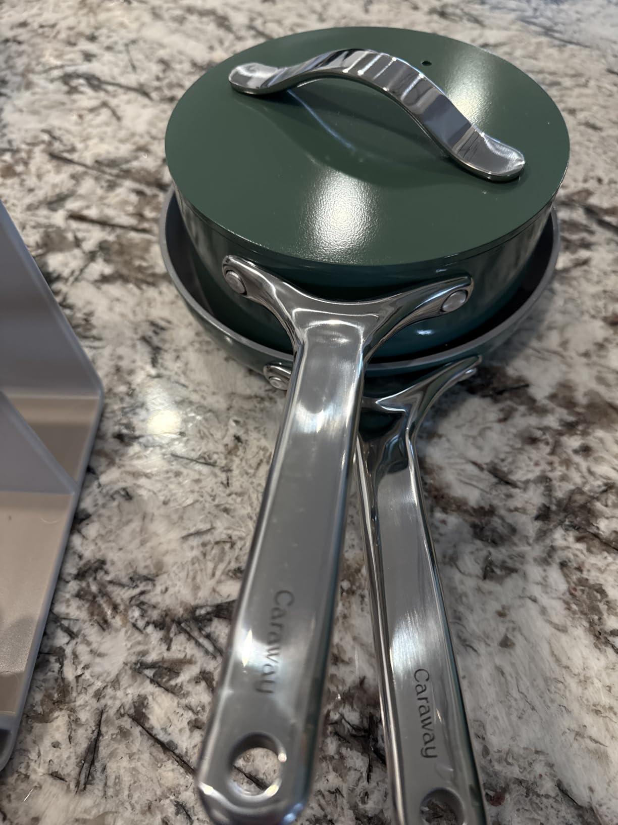 Caraway Deluxe Non-stick Ceramic Cookware Set (16 Piece) Pots, Frying Pans, Lids and Kitchen Storage - PFAS & PFOA Free - Oven Safe Pan Set & Compatible with All Stovetops - Sage Customer Review Caraway Deluxe Non-stick Ceramic Cookware Set (16 Piece) Pots, Frying Pans, Lids and Kitchen Storage - PFAS & PFOA Free - Oven Safe Pan Set & Compatible with All Stovetops - Sage - Customer Photo 2