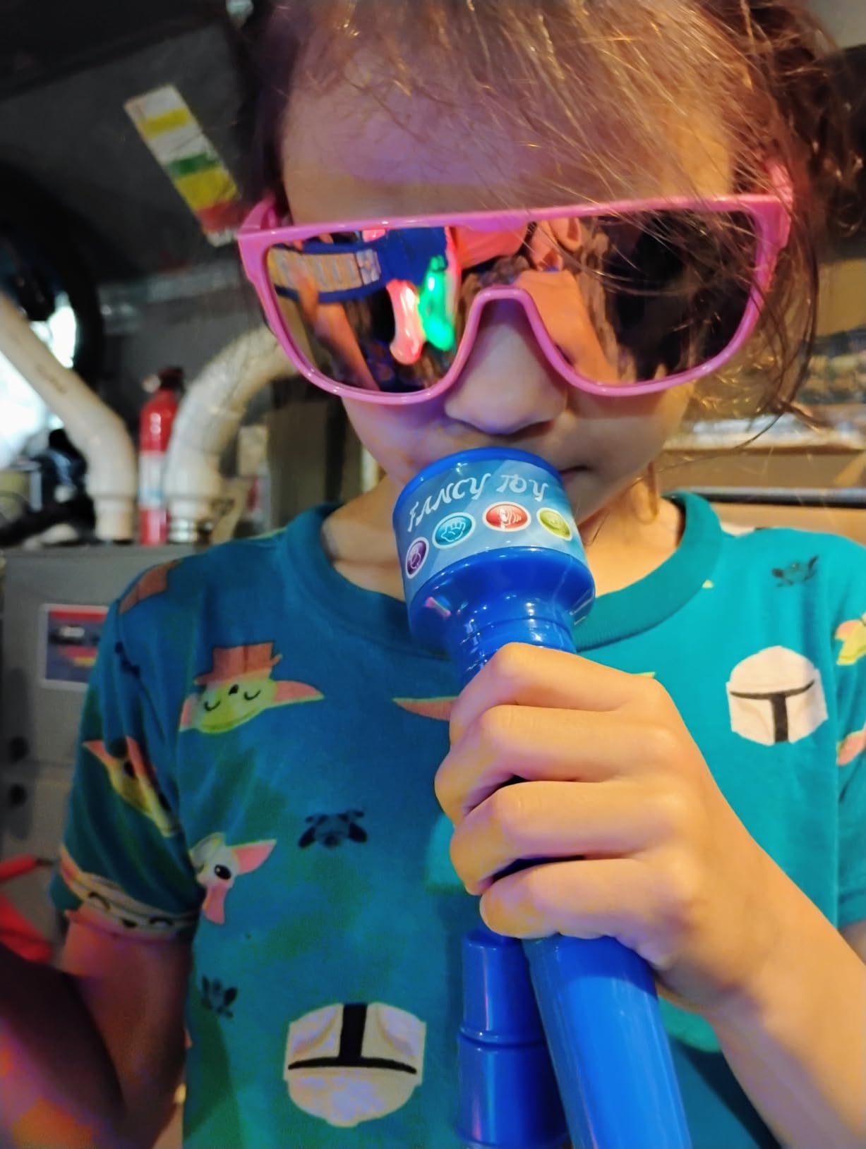 Kids Guitar and Microphone Set, Microphone with Stand and Color Light, Toy Guitar with Strap and Adjustable Volume, Toddler Musical Instrument for 5-9, Kids Karaoke Machine for Boy Girls (Pink) - Customer Photo 1