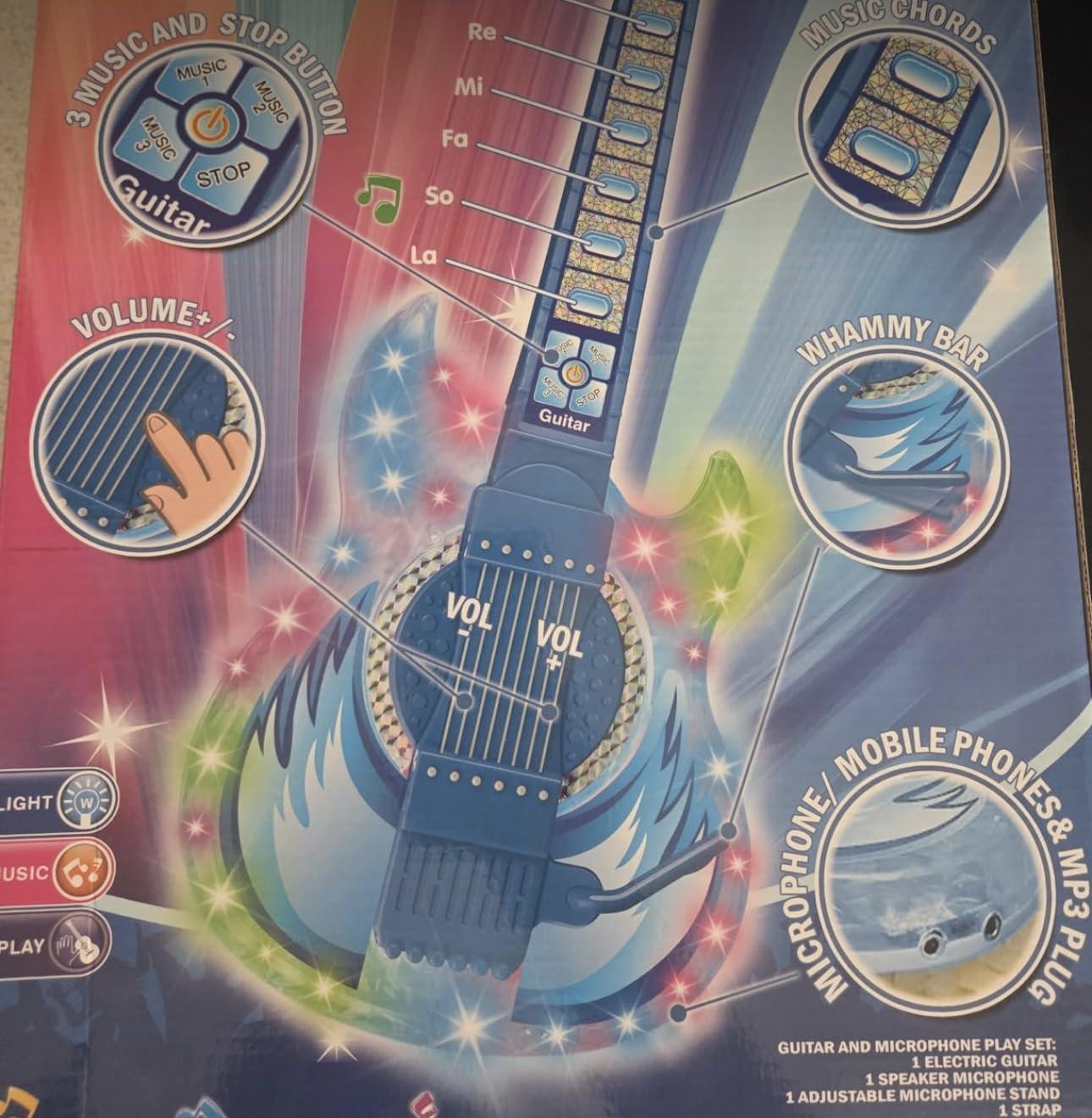 Kids Guitar and Microphone Set, Microphone with Stand and Color Light, Toy Guitar with Strap and Adjustable Volume, Toddler Musical Instrument for 5-9, Kids Karaoke Machine for Boy Girls (Pink) - Customer Photo 2