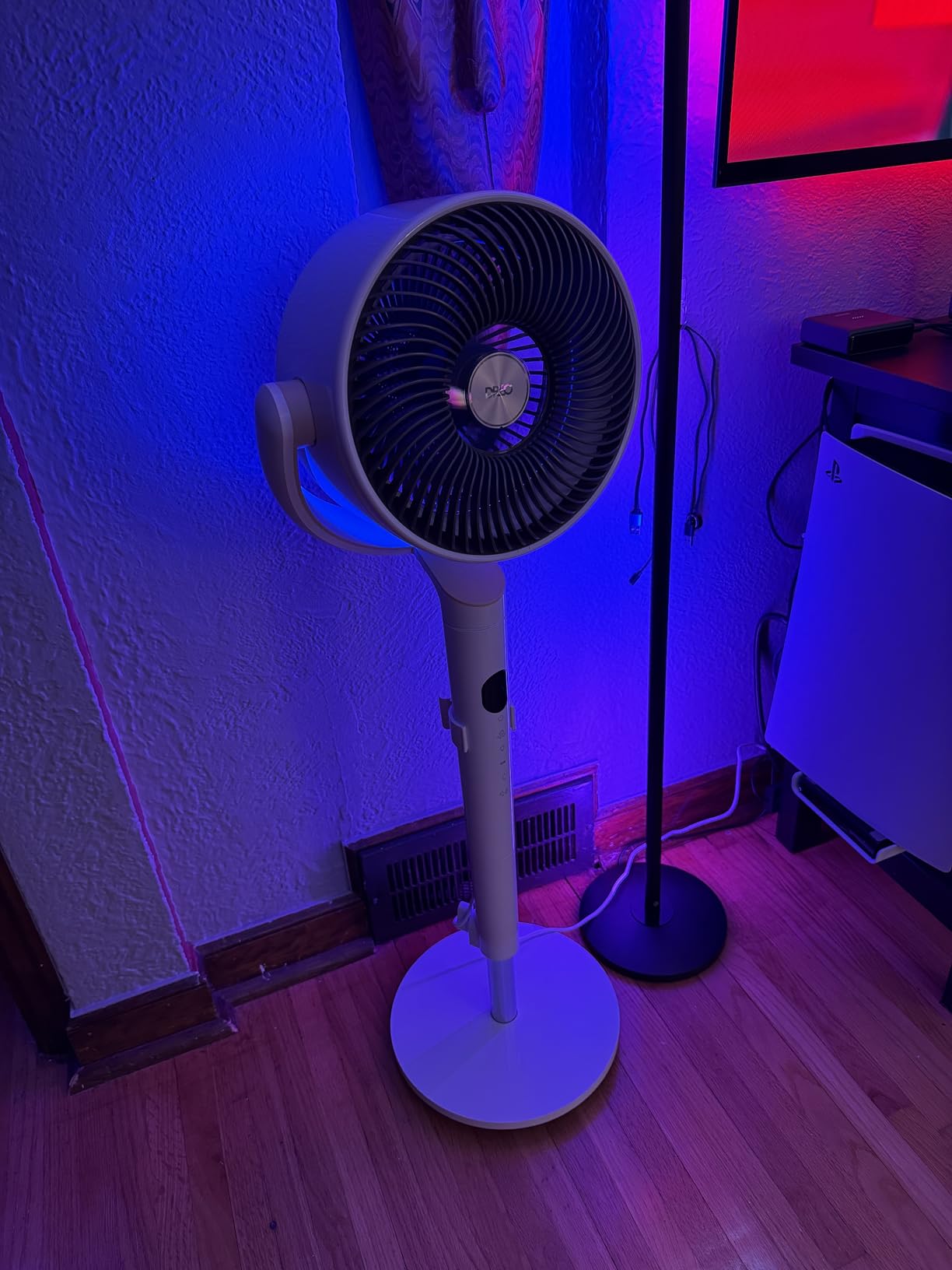 Dreo Smart Fan for Bedroom, 120° +120° Omni-Directional Oscillating Fans, 90ft Quiet Pedestal Fan with RGB Light, 9 Speeds, 6 Modes, 20dB, 8H Timer, Wi-Fi/Voice/Alexa, 37-42