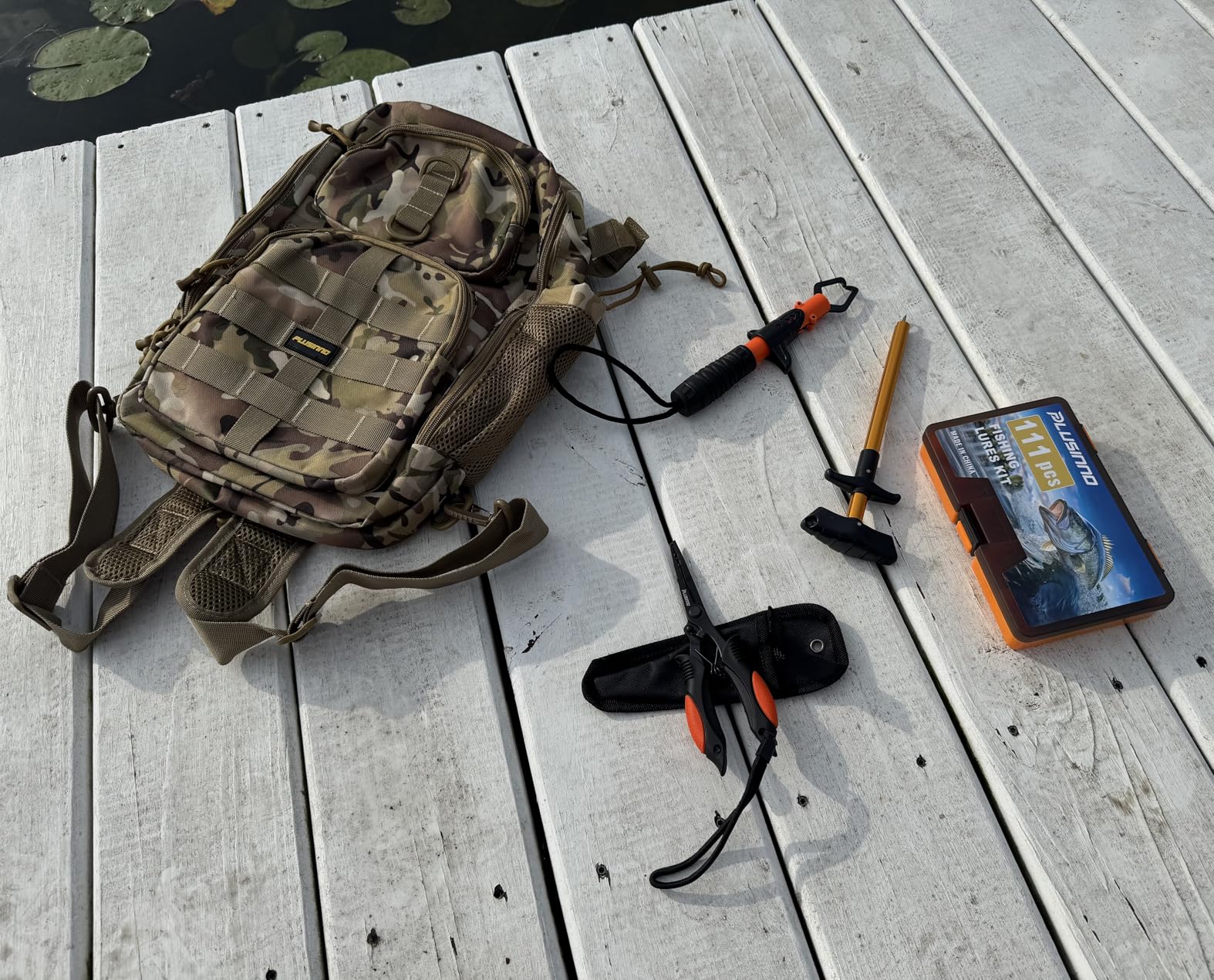 PLUSINNO Fishing Backpack with Tackle Boxes, Waterproof Fishing Sling Tackle Bag For Fishing Gear With Rod Holder, Fishing Gifts for Men With Fishing lures, Fishing pliers, Fish Lip Gripper. - Customer Photo 2