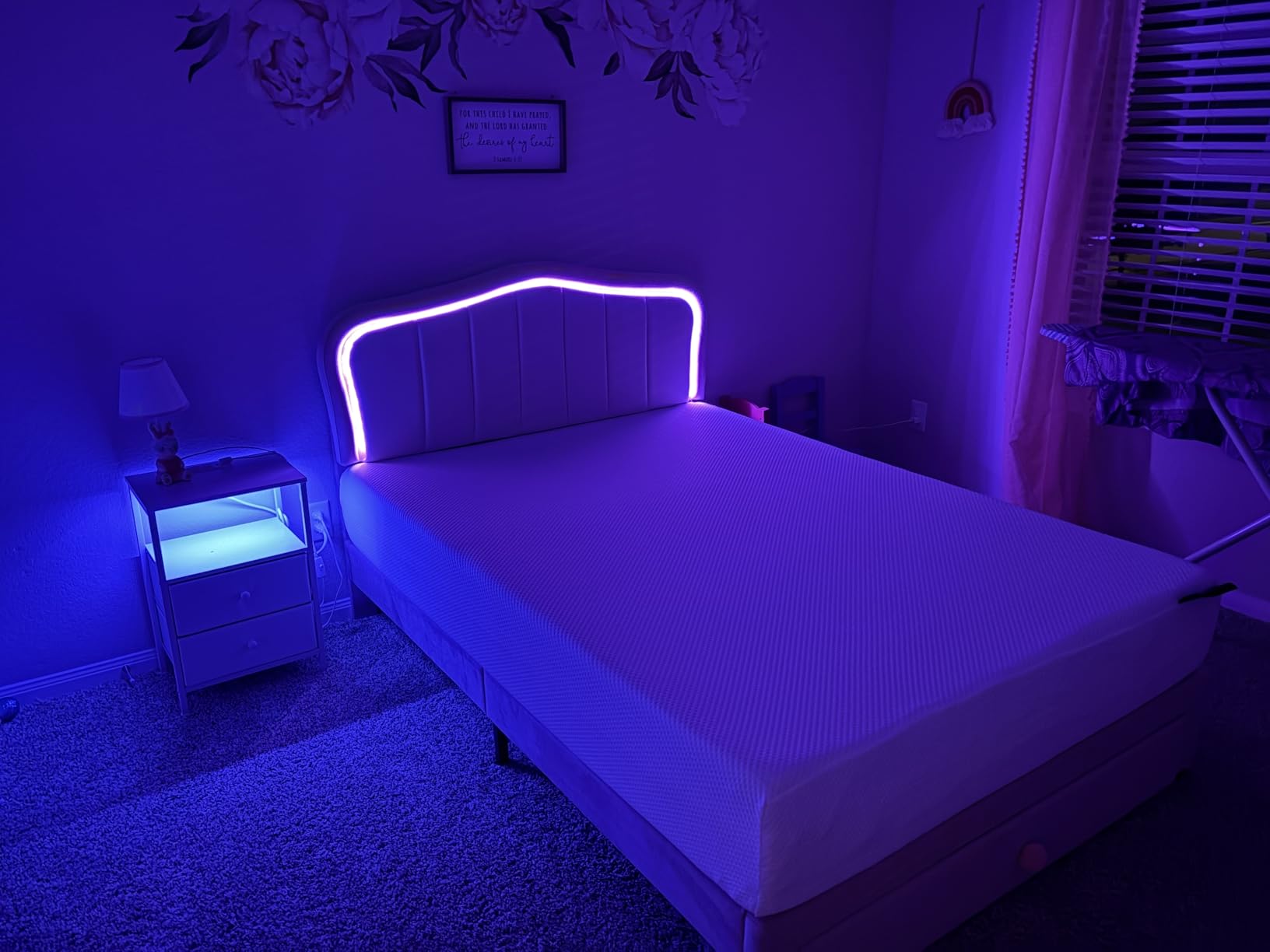 GarveeHome Upholstered Twin Bed Frame with Led Lights and Storage Drawer, Cute Velvet Led Bed Frame with Headboard for Kids, Girls, Boys, No Box Spring Needed, Wooden Slats, Noise Free, Blue - Customer Photo 2