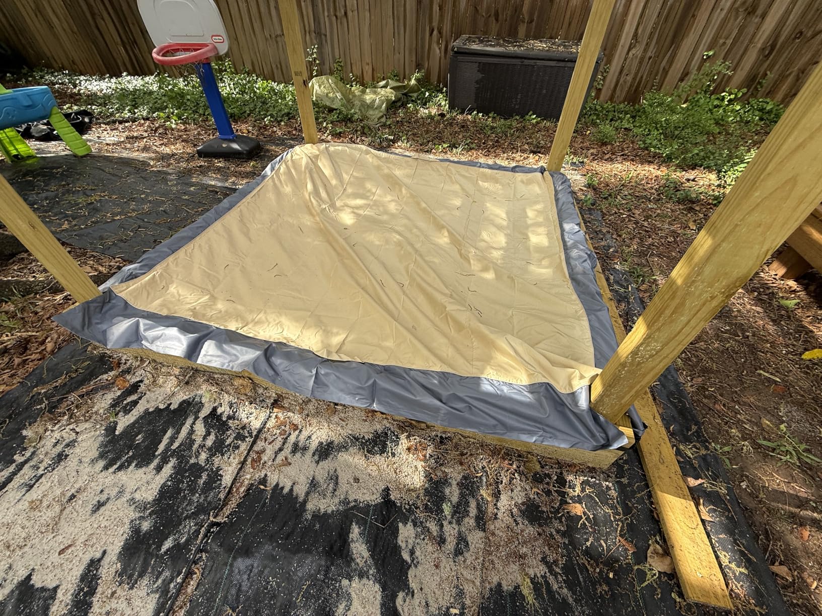 Sandbox Cover, 420D Oxford Cloth Waterproof Outdoor Square Sand Box Cover for Kids, Protect Sandbox Sand and Toys (Khaki Gray, 48'' W×48'' D×8'' H) - Customer Photo 1