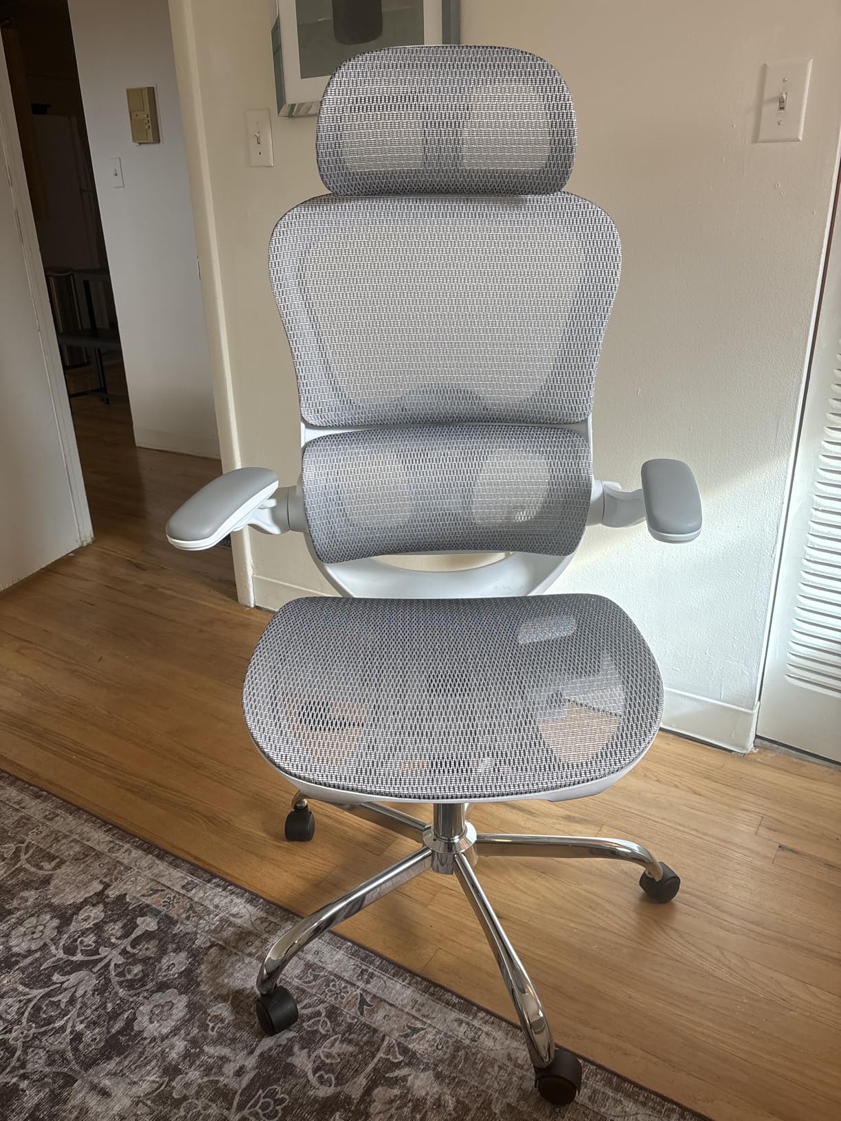 DEVAISE Ergonomic Mesh Home Office Desk Chair with Lumbar Support, High Back Reclining Computer Gaming Chair with Flip-up Armrests, 3D Headrest, Tilt Lock, Heavy Duty, SGS Class 4 Gas Lift, Black Customer Review DEVAISE Ergonomic Mesh Home Office Desk Chair with Lumbar Support, High Back Reclining Computer Gaming Chair with Flip-up Armrests, 3D Headrest, Tilt Lock, Heavy Duty, SGS Class 4 Gas Lift, Black - Customer Photo 1