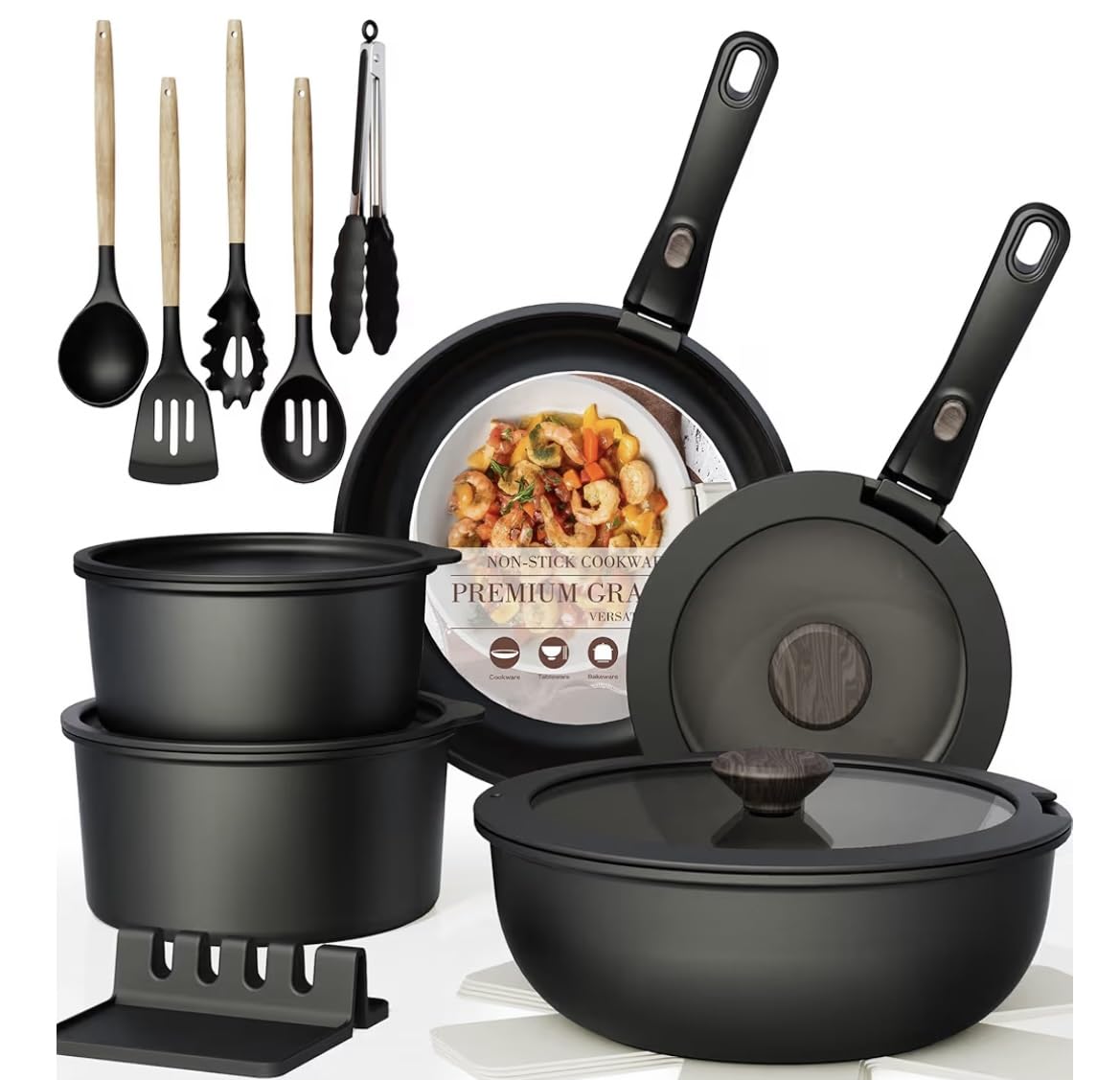 Astercook Non Stick RV Pots and Pans Ceramic Kitchen Cookware Set with Detachable/Removable Handle, Oven Safe, Induction Ready, Stackable, Black, 21 pcs Customer Review Astercook Non Stick RV Pots and Pans Ceramic Kitchen Cookware Set with Detachable/Removable Handle, Oven Safe, Induction Ready, Stackable, Black, 21 pcs - Customer Photo 1