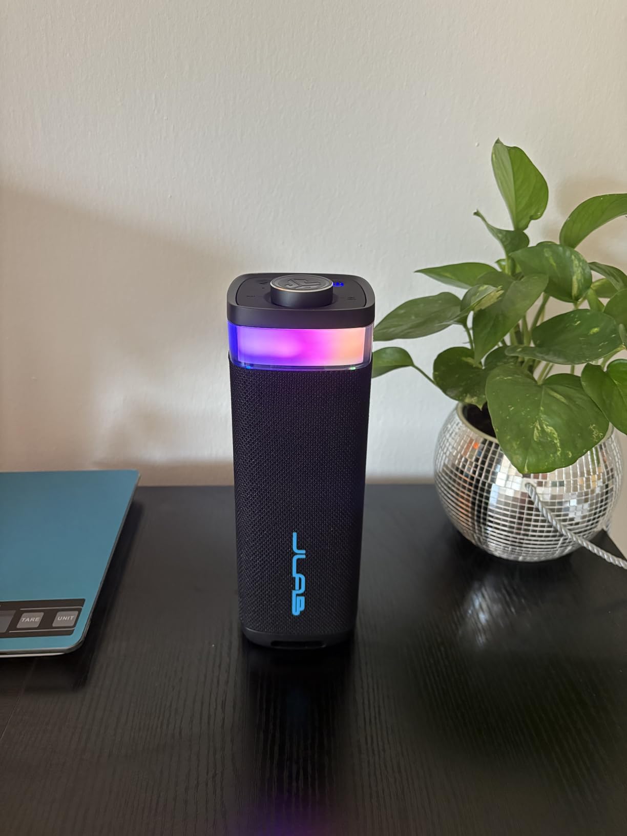 JLab JBuds Party Portable Bluetooth Speaker, 2 Full-Range Drivers + 2 Passive Woofers, IP56 Waterproof, 12 Hours Playtime, Connect Multiple Speakers, Custom Sound + RGB Lighting via App, Black - Customer Photo 2