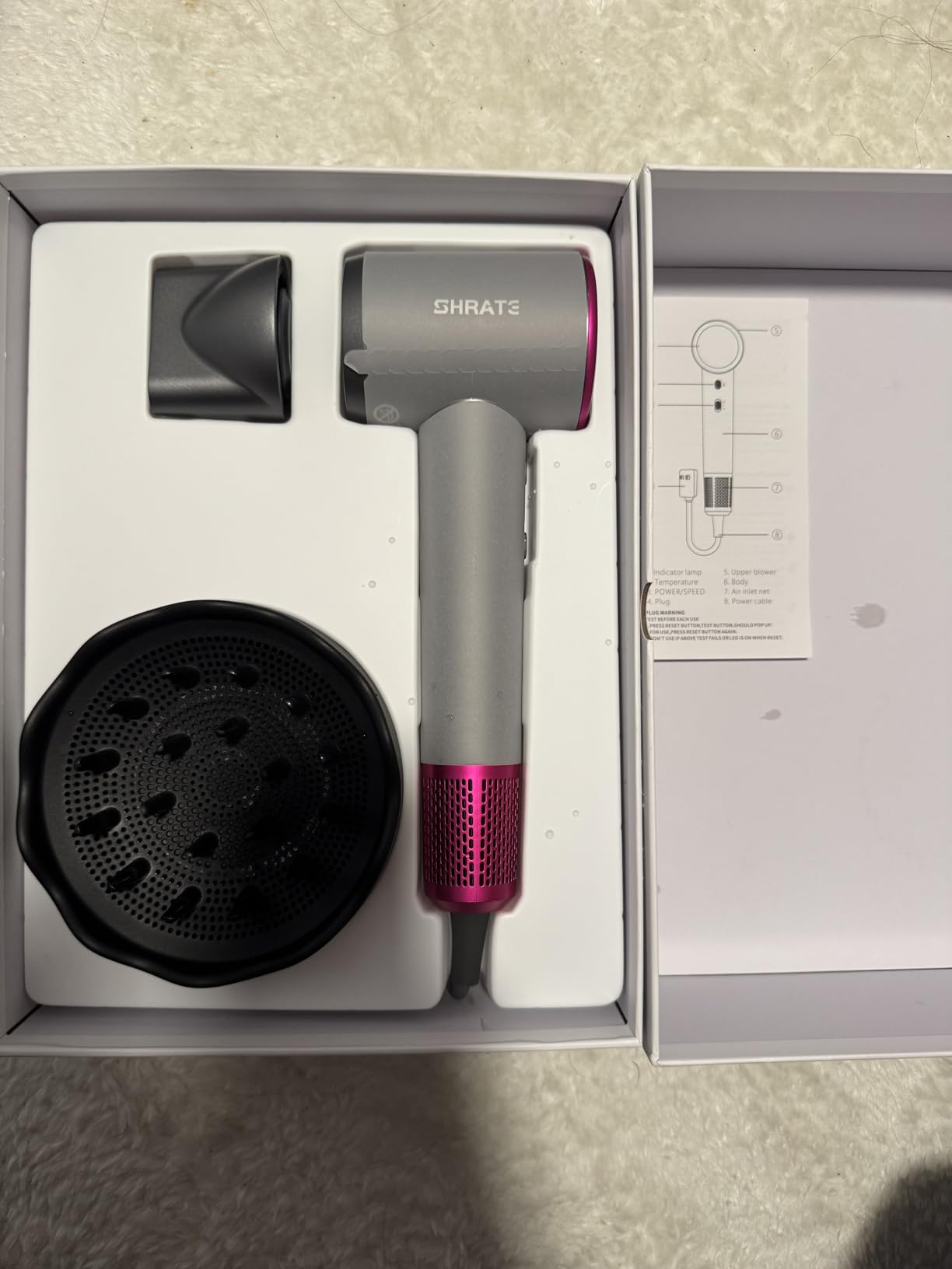 SHRATE Professional High Speed Ionic Hair Dryer | Ultra-Fast Drying | 500 Million Negative Ions | Low Noise | 160000 RPM | Compact Blow Dryer with Magnetic Diffuser for Faster Drying All Hair Types - Customer Photo 3