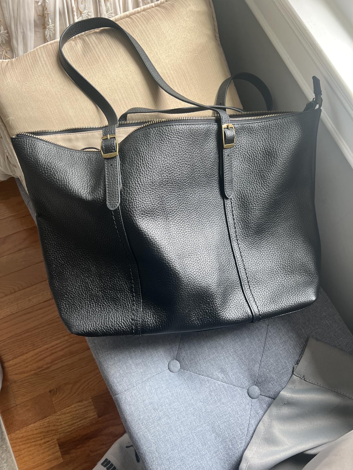 befen Genuine Leather Tote Bag for Women Large Work Tote Purse with Zipper Womens Top-Handle Handbags Black Purse with Compartments Designer Satchel Shoulder with Adjustable Strap for Travel - Customer Photo 1