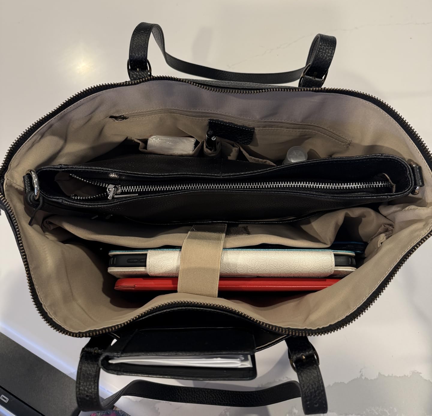 befen Genuine Leather Tote Bag for Women Large Work Tote Purse with Zipper Womens Top-Handle Handbags Black Purse with Compartments Designer Satchel Shoulder with Adjustable Strap for Travel - Customer Photo 4