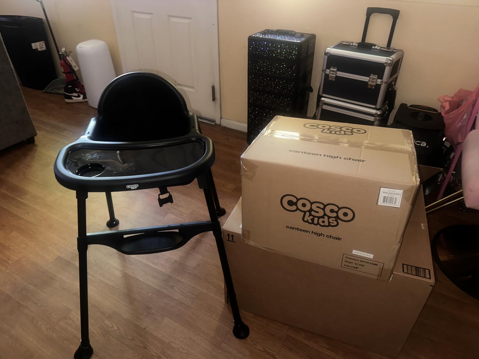 Cosco Kids Canteen High Chair Lightweight Portable Baby Feeding Chair with Adjustable Tray, Easy to Clean, Kitchen or Dining Use, Toddlers Up to 33 lbs, Mono Black - Customer Photo 1