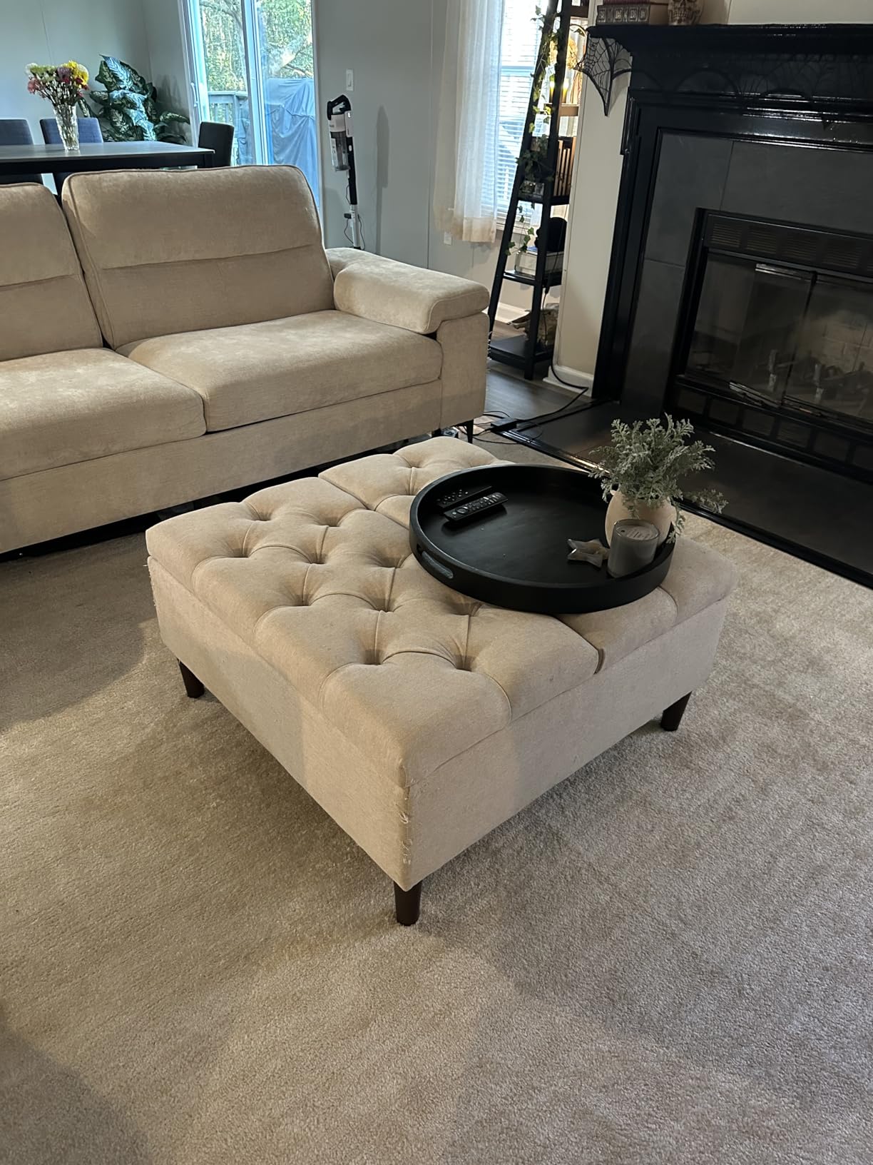 35 Inch Extra Large Storage Ottoman Coffee Table, No Assembly Required, Oversized Square Ottoman with Storage, Tufted Upholstered Ottomans Coffee Table for Living Room (Fabric, Dark Grey) - Customer Photo 1