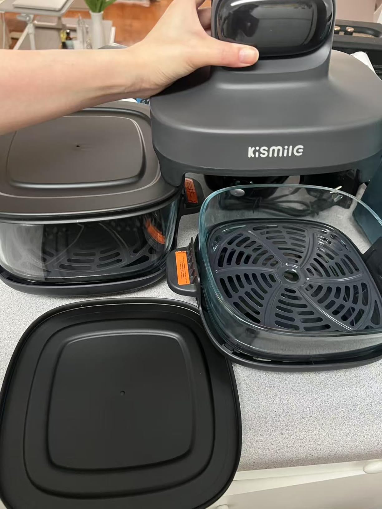 Kismile 5-in-1 Portable Glass Air Fryer, 2.6QT & 4.7QT Dual Glass Containers with Lids, 85% Less Oil, Compact Smart Air Fryer Oven for Deep Roast, Crisp, Keep Warm – Freezer & Dishwasher Safe - Customer Photo 4