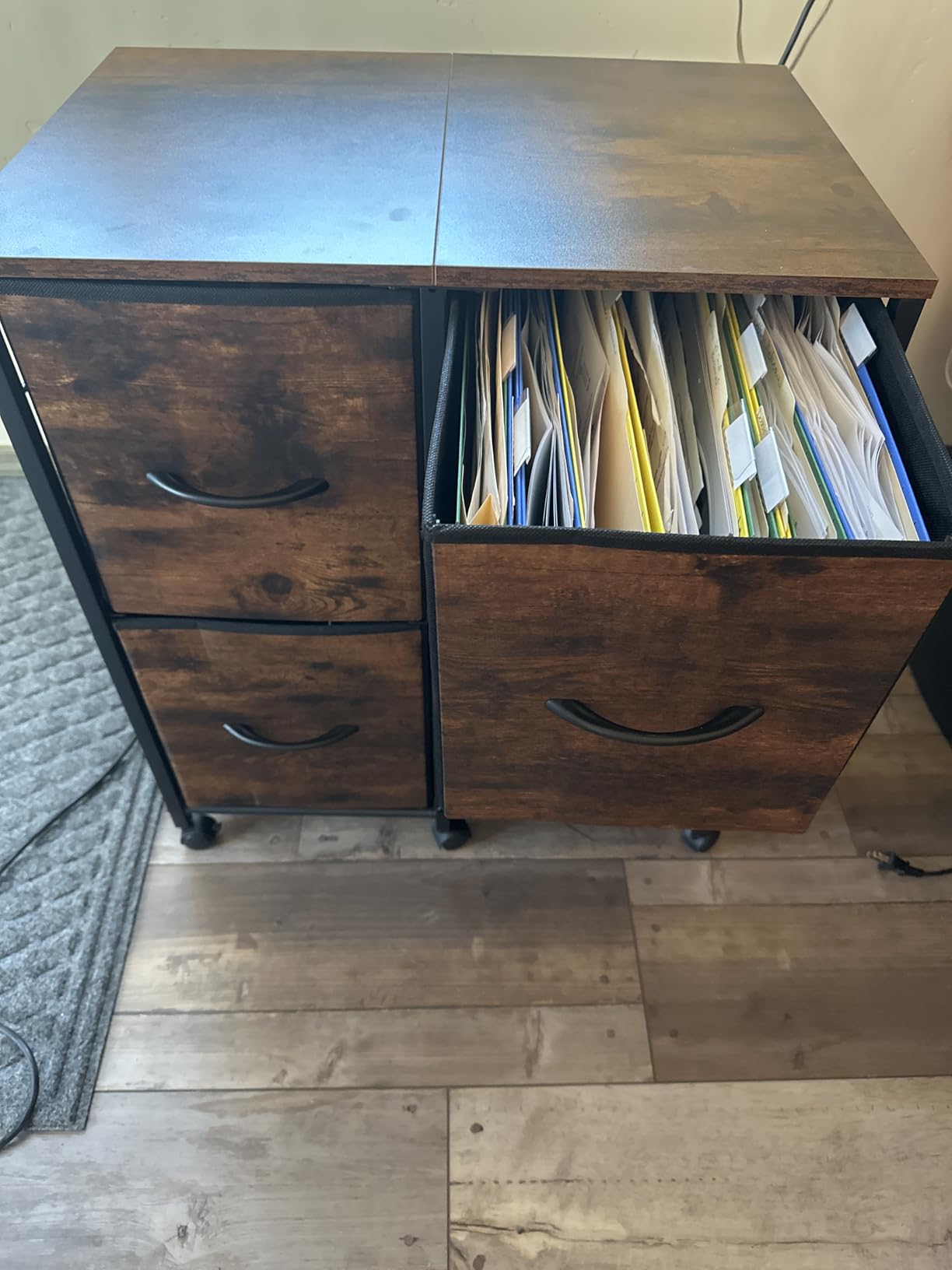 4 Drawer Lateral File Cabinet, Mobile Filing Cabinet for Large Printer, Home Office Functional Small Office Storage Cabinet & Printer Stand, Fabric Drawer, Fits Letter/A4, Rustic Brown - Customer Photo 2