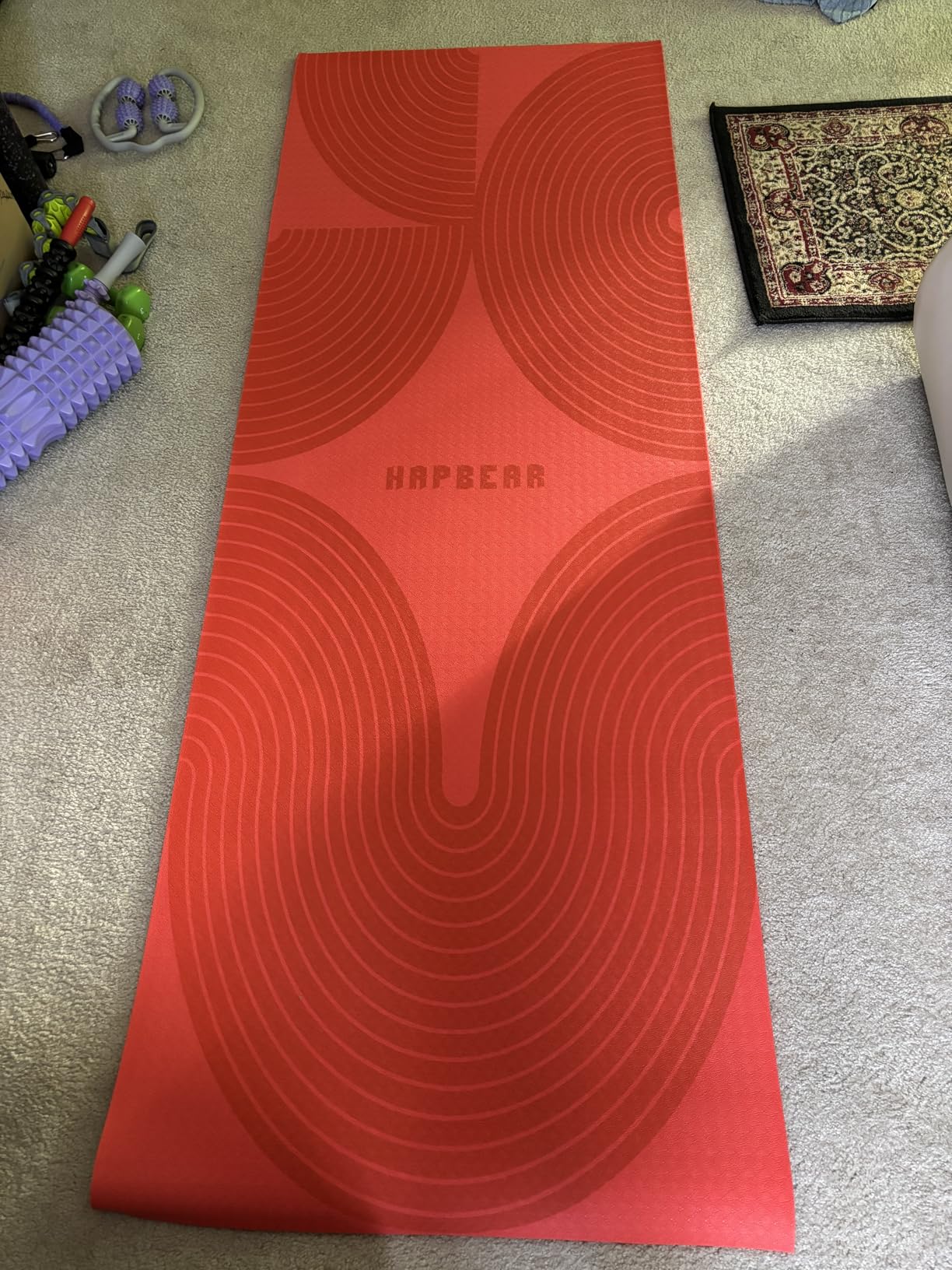 HAPBEAR Extra Large Yoga Mat (84''×30'') - 1/3'' Thick Double-Sided PVC Non-Slip Exercise Mat with High Rebound Cushioning, Dual-Side Usable for Home Gym, Yoga, Pilates & Workouts -Orange - Customer Photo 2