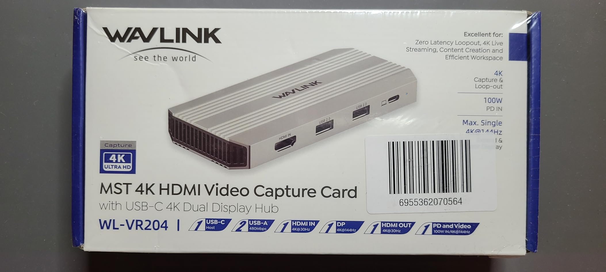 WAVLINK Video Capture Card, 4K HDMI Capture Card for Streaming, 4k@30Hz Capture& Loop-Out, Single 4K@144Hz Display, 100W PD, Compatible with PS5/Xbox/Switch, OBS, Windows/Mac - Customer Photo 2