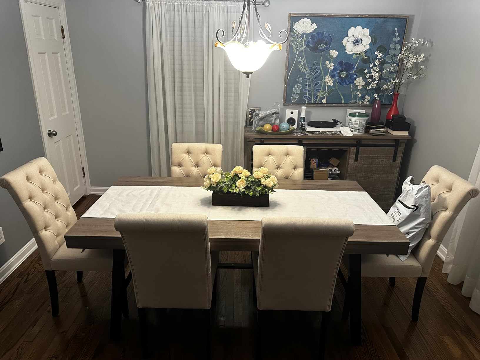 GarveeHome Industrial Dining Table for 4-6 People, 63 in Long Wooden Kitchen Table with Sturdy Metal Frame & Natural Wood Finish - Seats 4 Rectangular Counter for Dinner, Kitchen, Dining Room - Black - Customer Photo 1